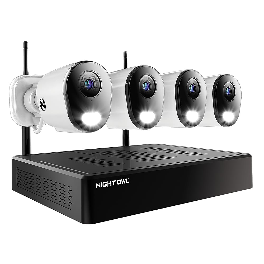 Night Owl - 10-Channel, 4-Camera Indoor/Outdoor Wireless 2K 1TB NVR Security System with 2-Way Audio - Black/White product i…