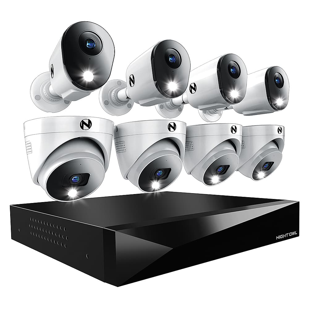 Night Owl - 12 Channel 8 Camera Indoor/Outdoor Wired 2K 2TB DVR Security System with 2-way Audio - Black/White product image