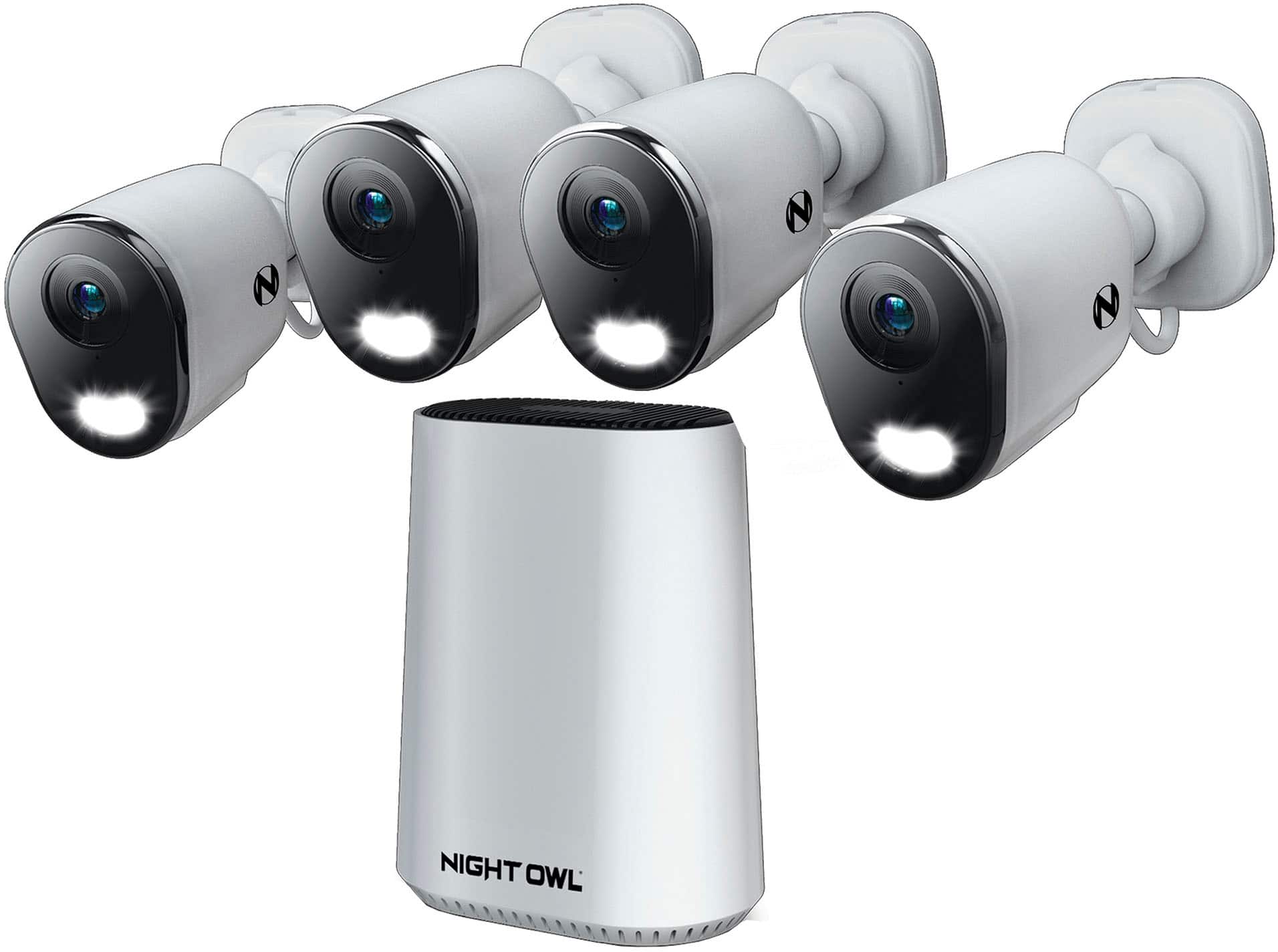 Night Owl - 8-Channel, 4-Camera Indoor/Outdoor Plug-In Wi-Fi IP 4K 64GB Security System - White product image