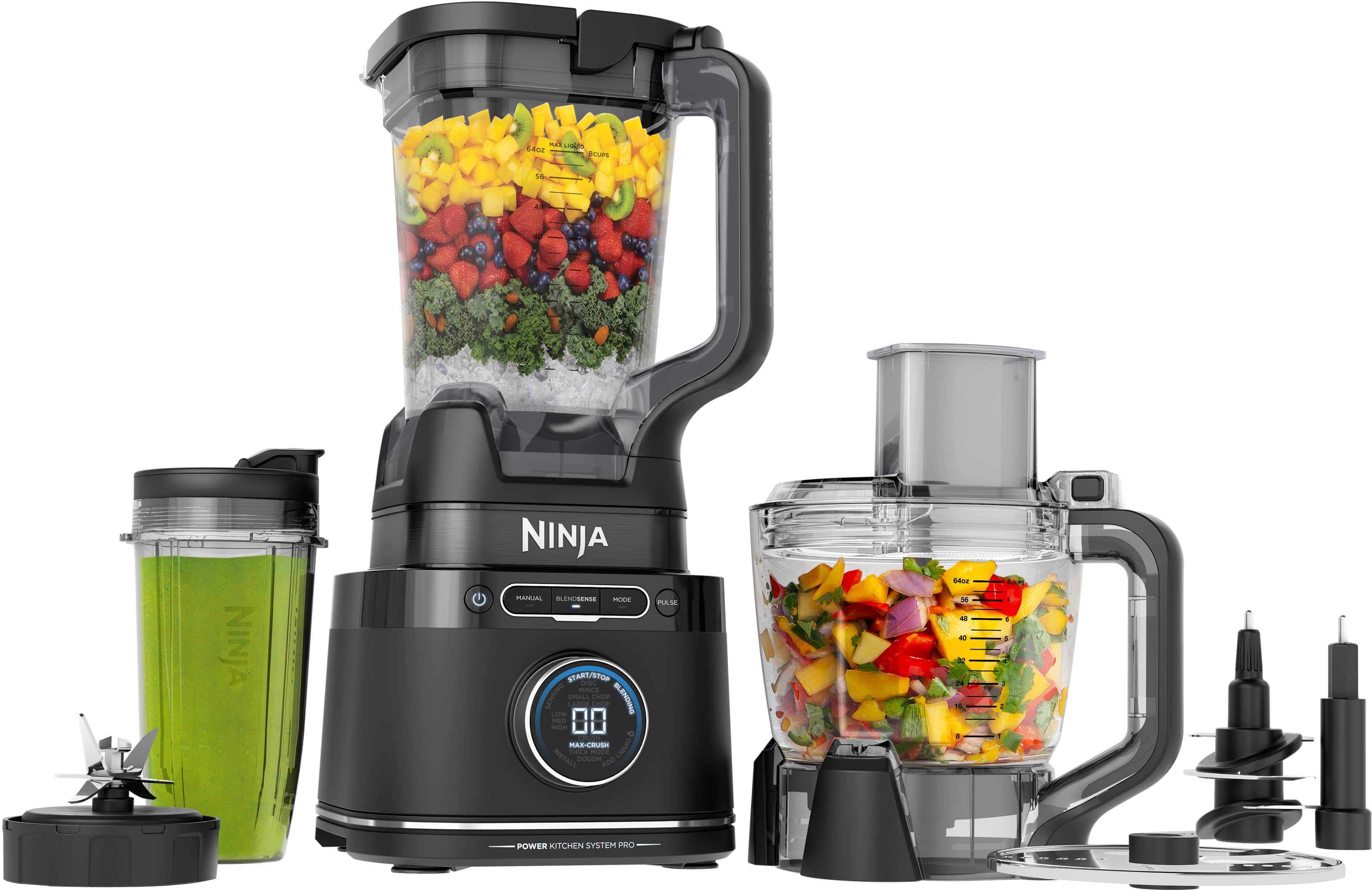 Ninja - Detect Kitchen System Power Blender + Food Processor Pro with 24-oz. To-Go Cup and BlendSense Technology - Black pro…