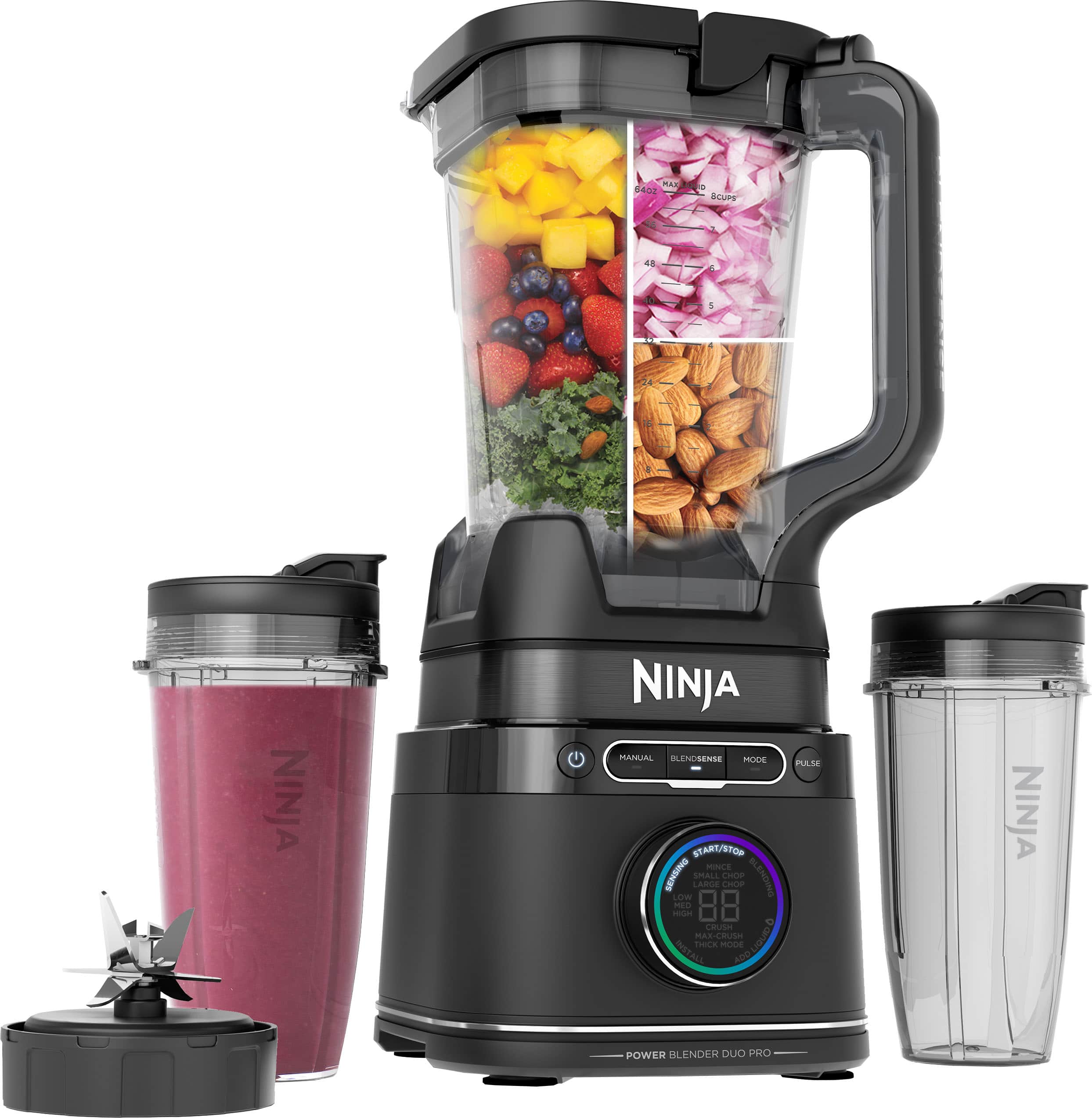 Ninja - Detect Power Blender Pro + Personal Single-Serve, BlendSense Technology, 1800PW, 72 oz. Pitcher, To-Go Cups - Black…