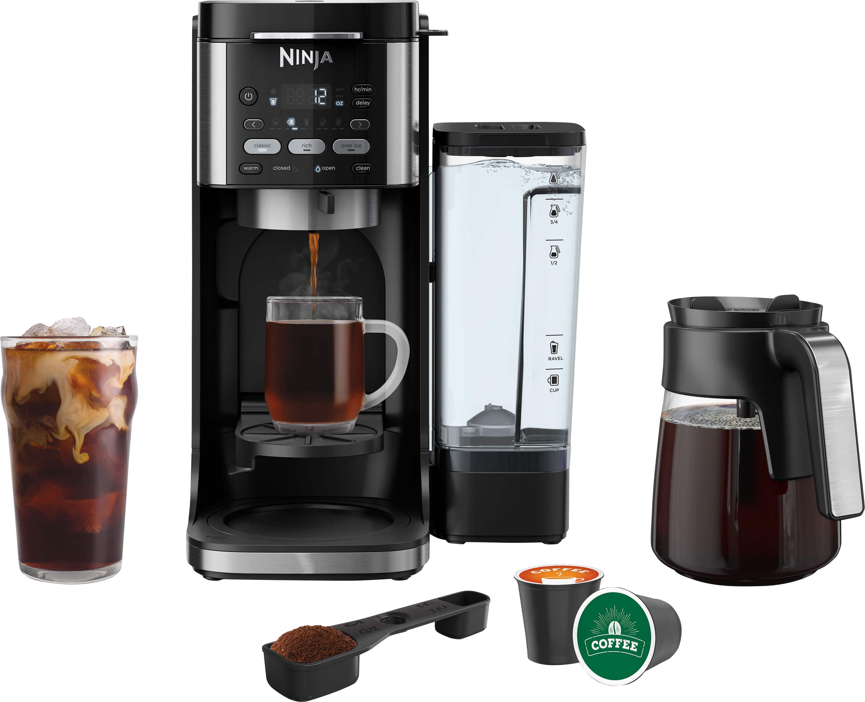 Ninja - DualBrew Hot & Iced Coffee Maker, Single-Serve, compatible with K-Cups & 12-Cup Drip Coffee Maker - Stainless Steel…