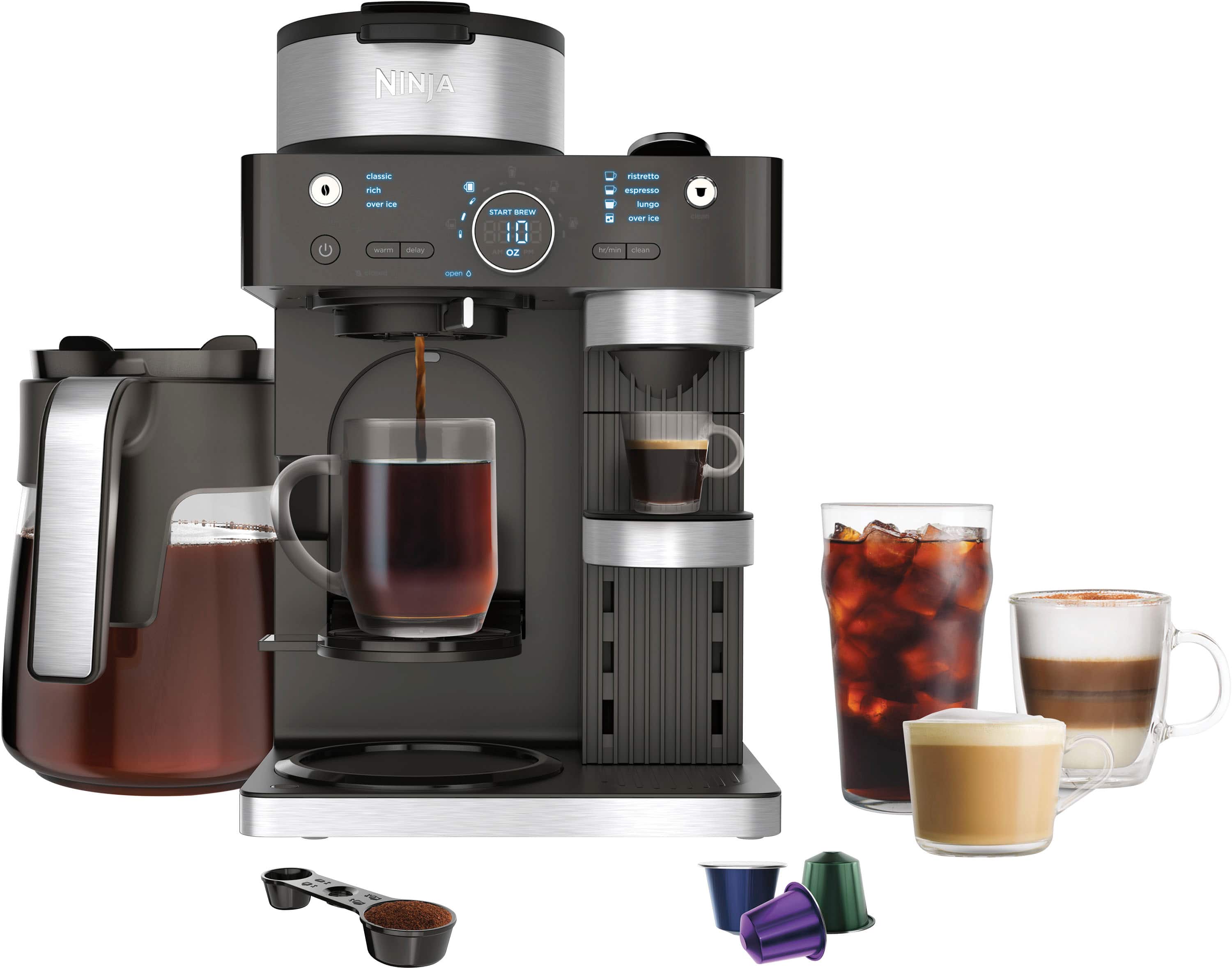 Ninja - Espresso & Coffee Barista System, Single Serve & Nespresso, with 12-Cup Carafe, 4 Styles with Ristretto - Black prod…