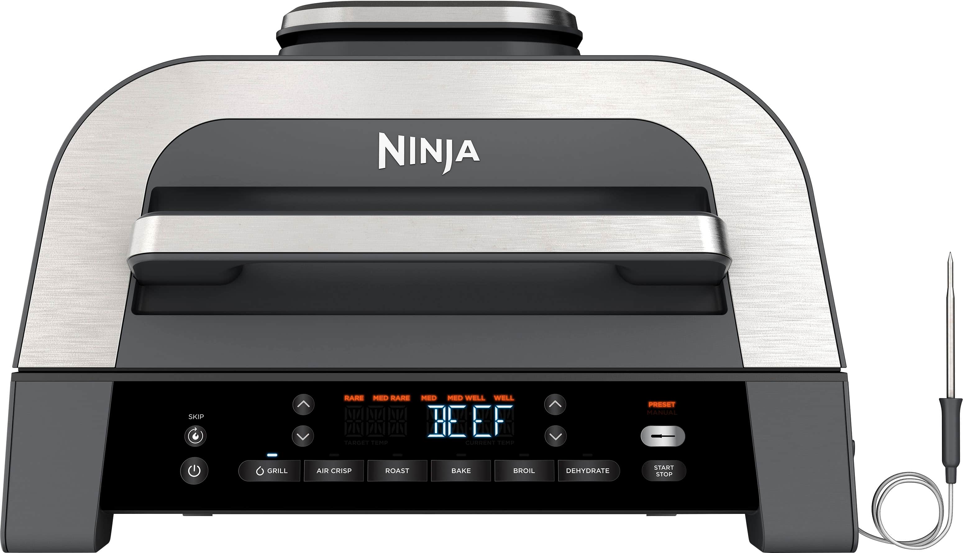 Ninja - Foodi Smart XL 6-in-1 Countertop Indoor Grill with Smart Cook System, 4-quart Air Fryer - Dark Grey/Stainless produc…