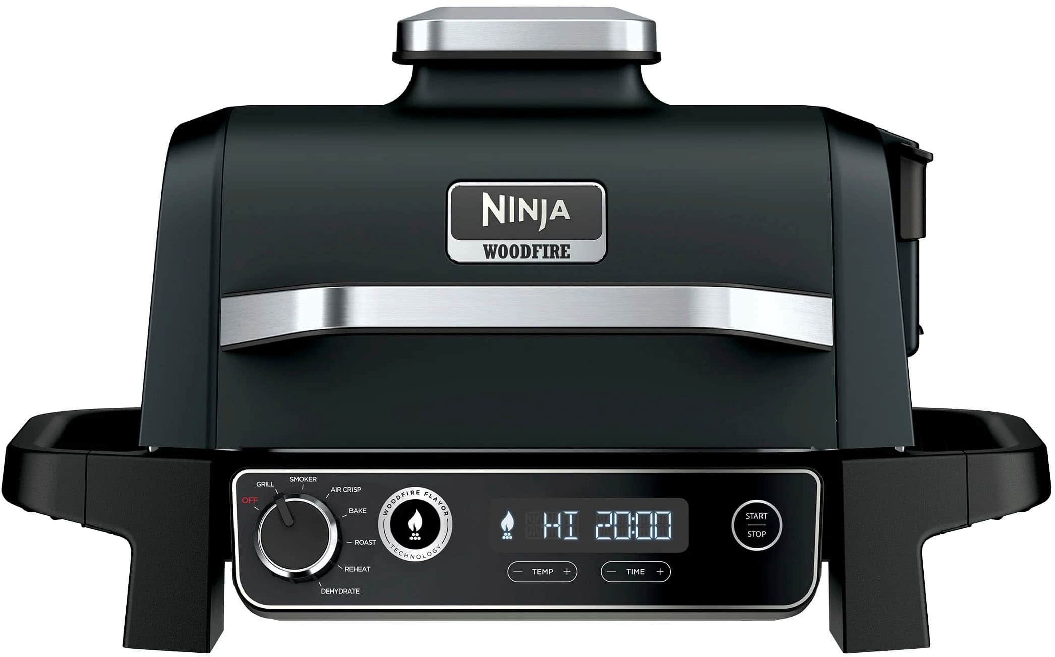 Ninja - Refurbished Woodfire Outdoor Grill & Smoker, 7-in-1 Grill, BBQ Smoker, & Air Fryer w/ Woodfire Technology - Black pr…