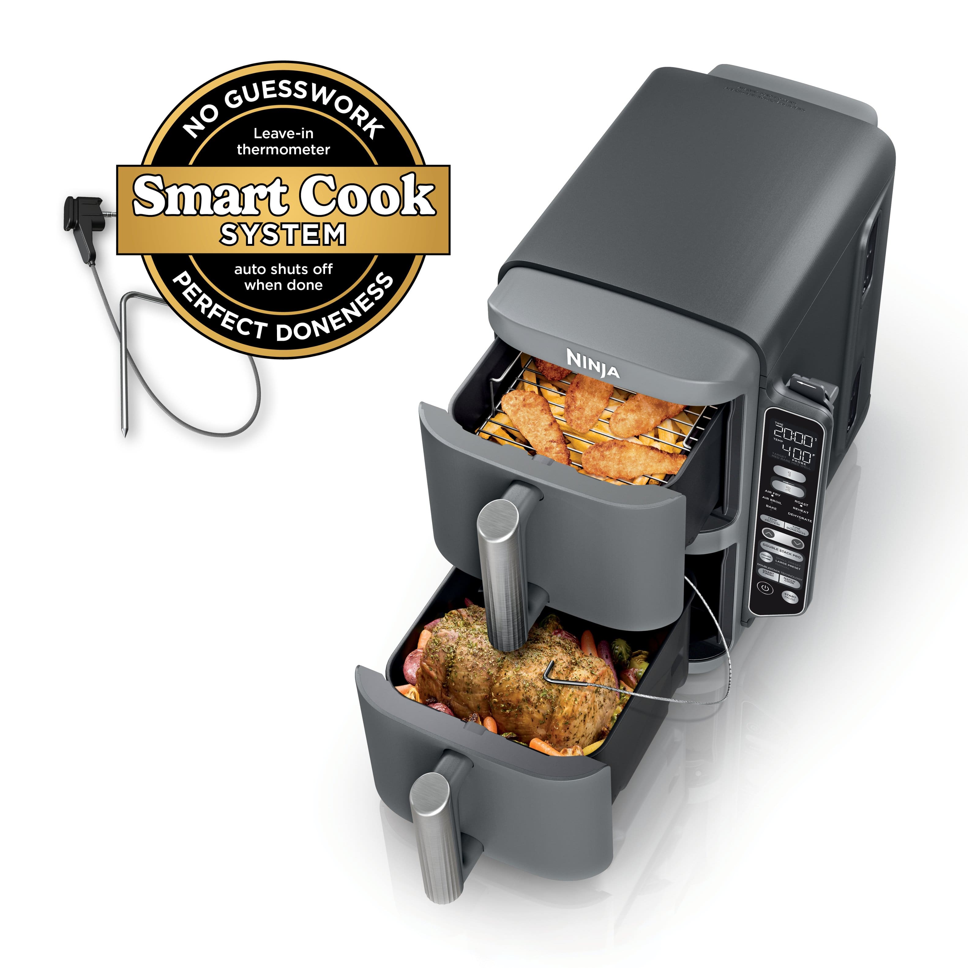 Ninja - Smart DoubleStack XL 2-Basket Air Fryer with Leave-in Thermometer, 10 QT, 6-in-1 Smart Cook System, Space Saving Des…