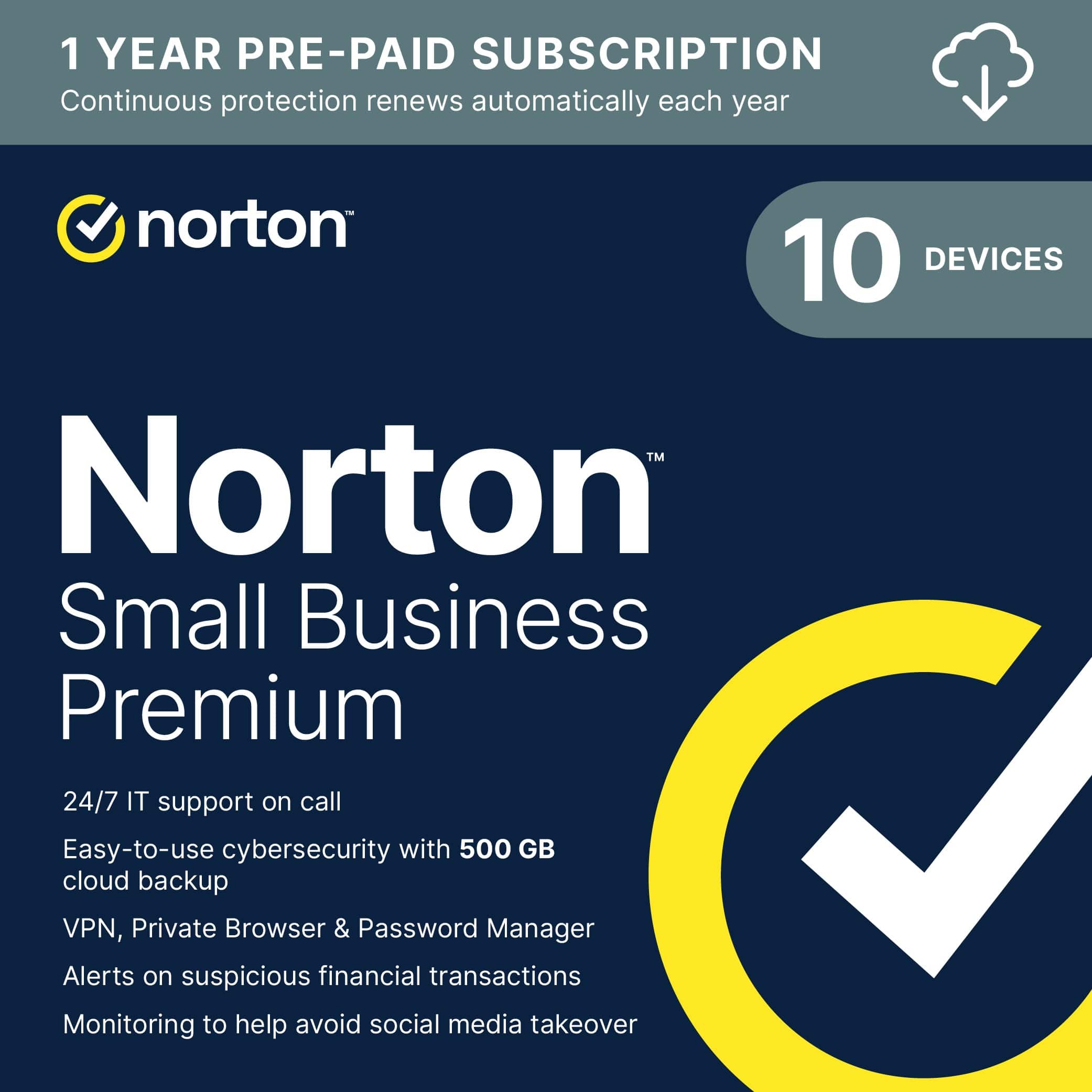 Norton - Small Business Premium (10 Device) Cybersecurity with Antivirus + 24/7 Business Tech Support + 500GB PC Cloud Backu…