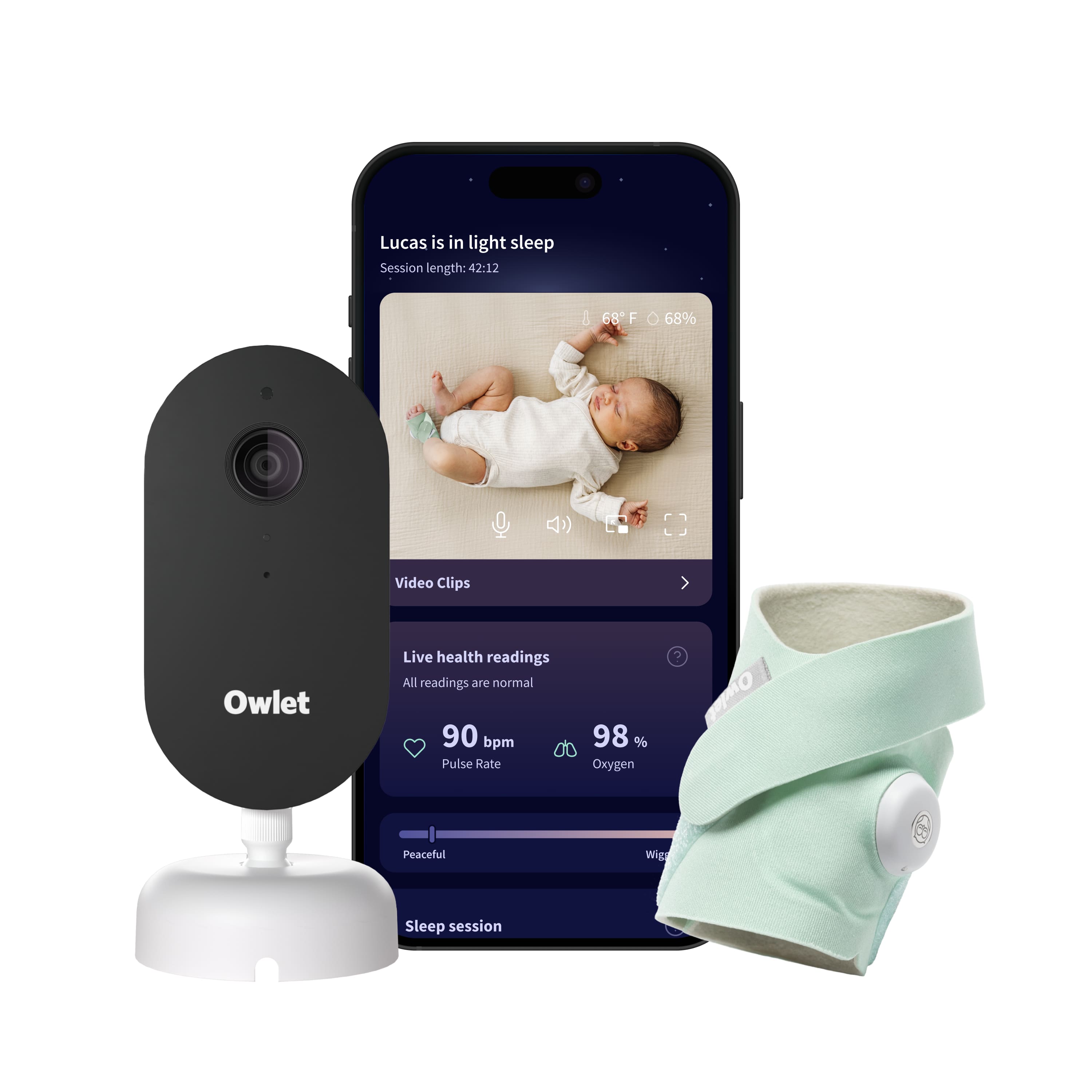 Owlet - Dream Duo (Gen 3) - All-in-One Smart Baby Monitoring with Sock & 2K HD Cam - Bedtime Blue product image