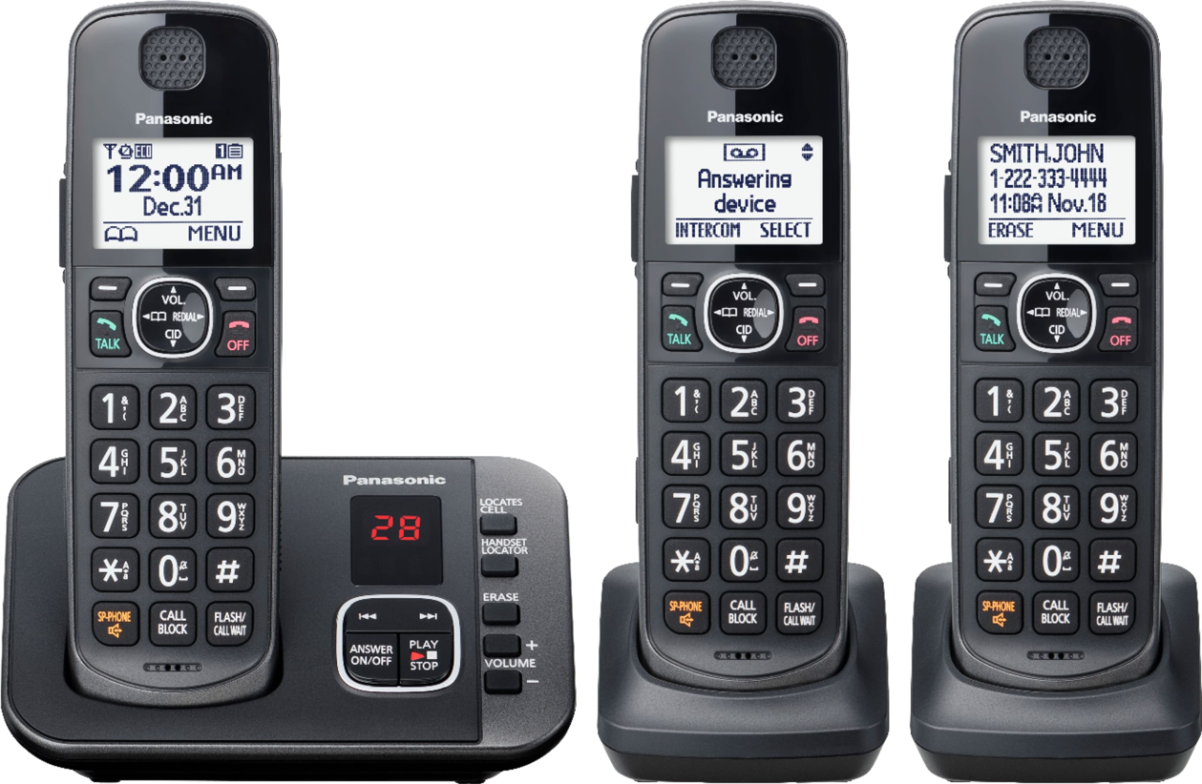 Panasonic - KX-TGE633M DECT 6.0 Expandable Cordless Phone System with Digital Answering System - Metallic Black product image