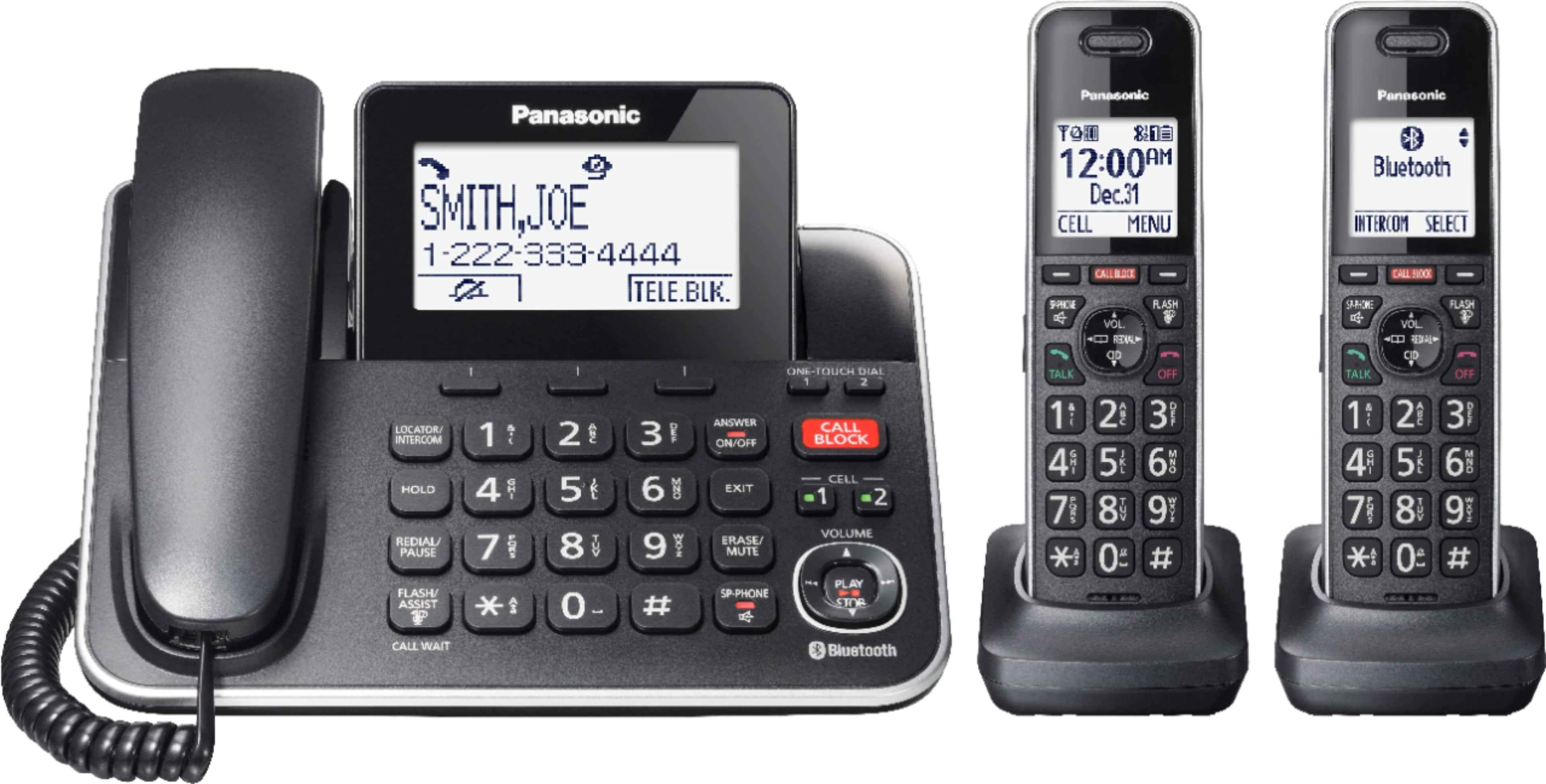 Panasonic - KX-TGF882B Link2Cell DECT 6.0 Expandable Corded/Cordless Phone with Digital Answering System and Smart Call Bloc…