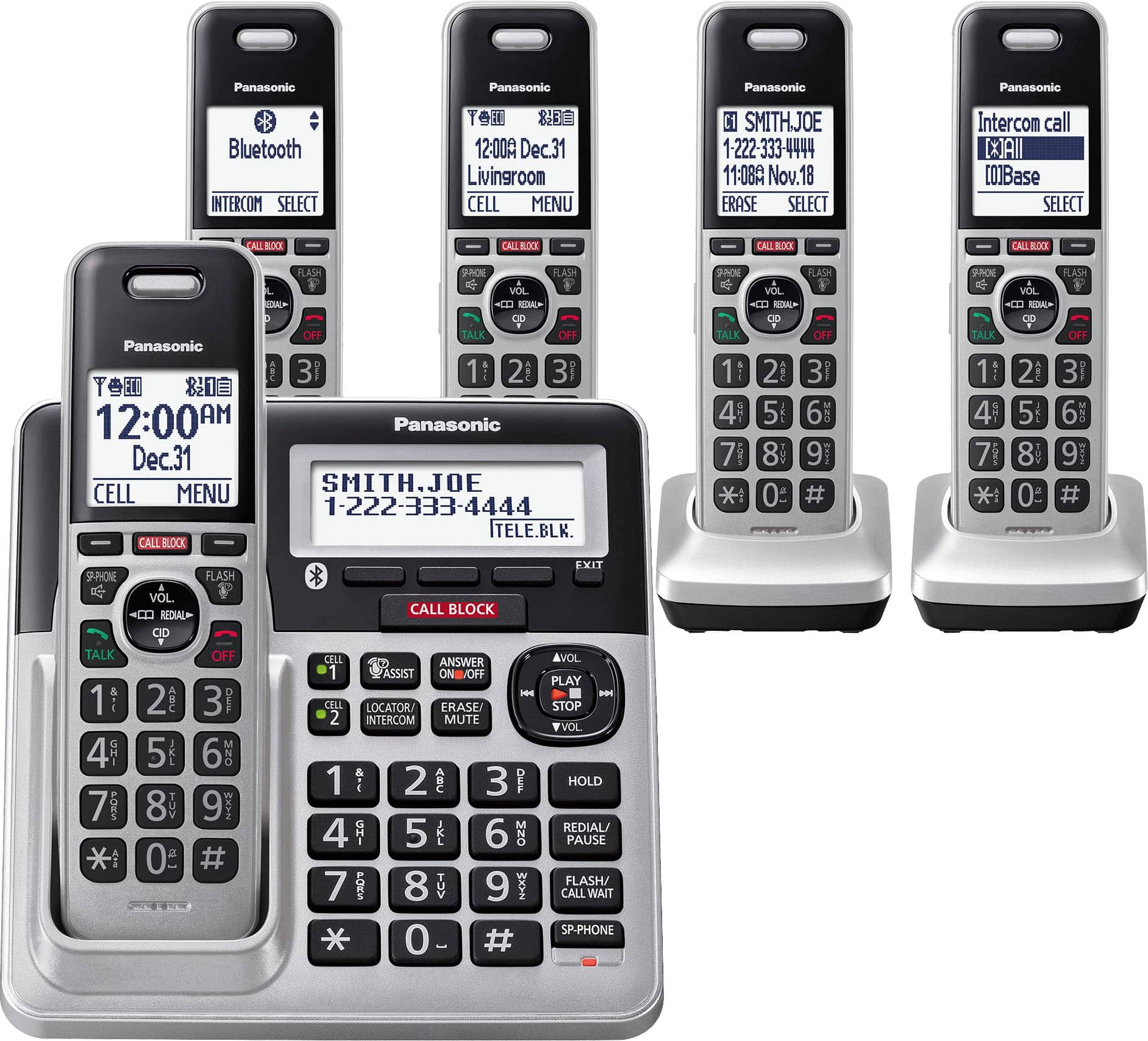Panasonic - KX-TGF975S Link2Cell DECT 6.0 Expandable Cordless Phone System with Digital Answering System and Smart Call Bloc…