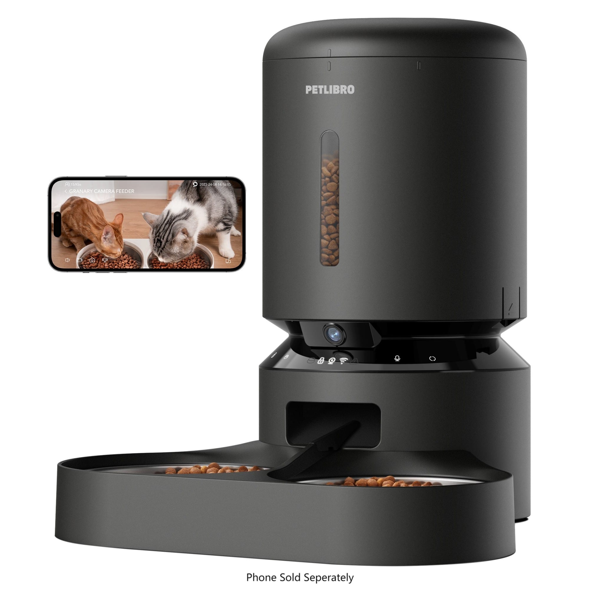 PETLIBRO - Granary WiFi Stainless Steel Dual Food Tray 5L Automatic Dog and Cat Feeder with Camera Monitoring - Black produc…