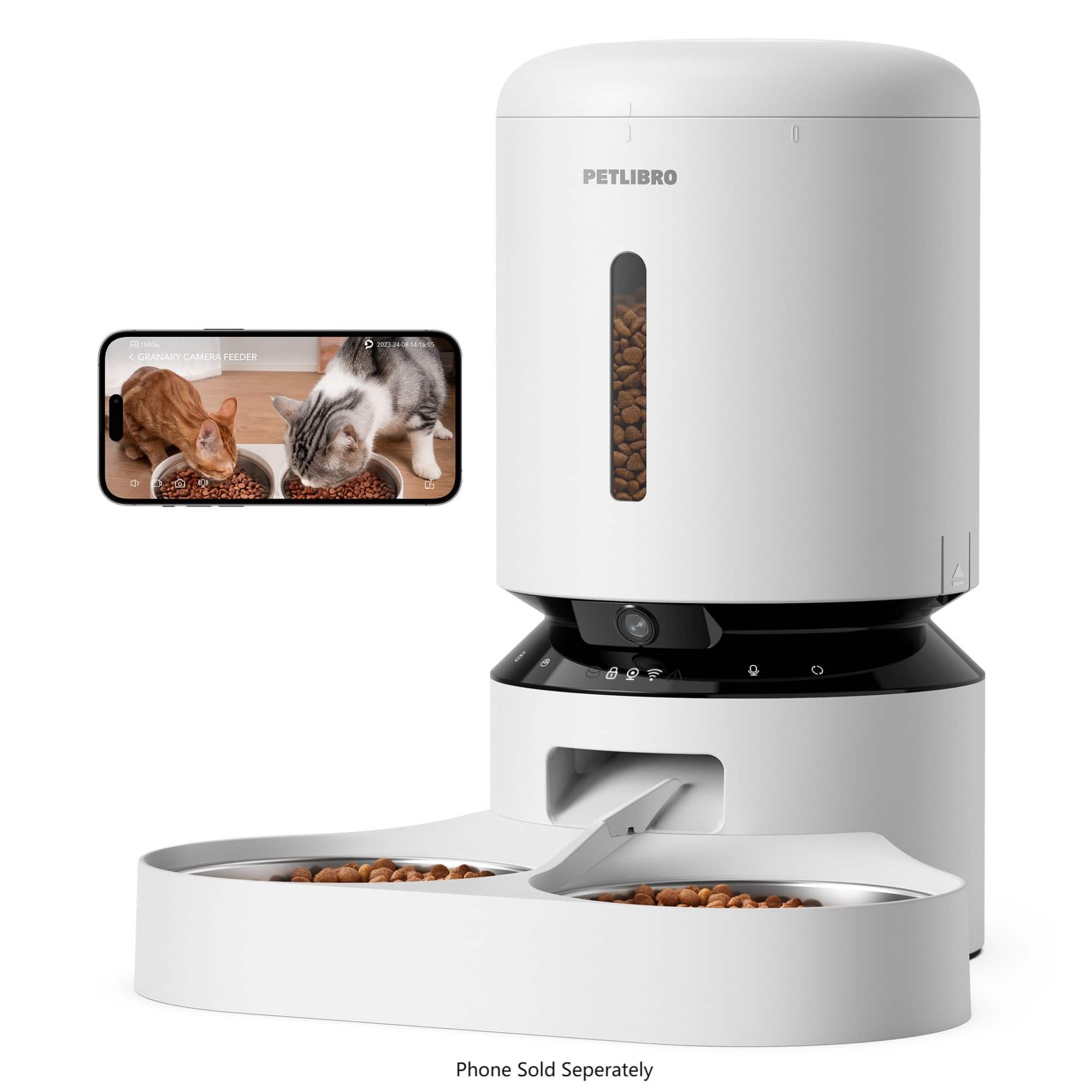 PETLIBRO - Granary WiFi Stanless Steel Dual Food Tray 5L Automatic Dog and Cat Feeder with Camera Monitoring - White product…