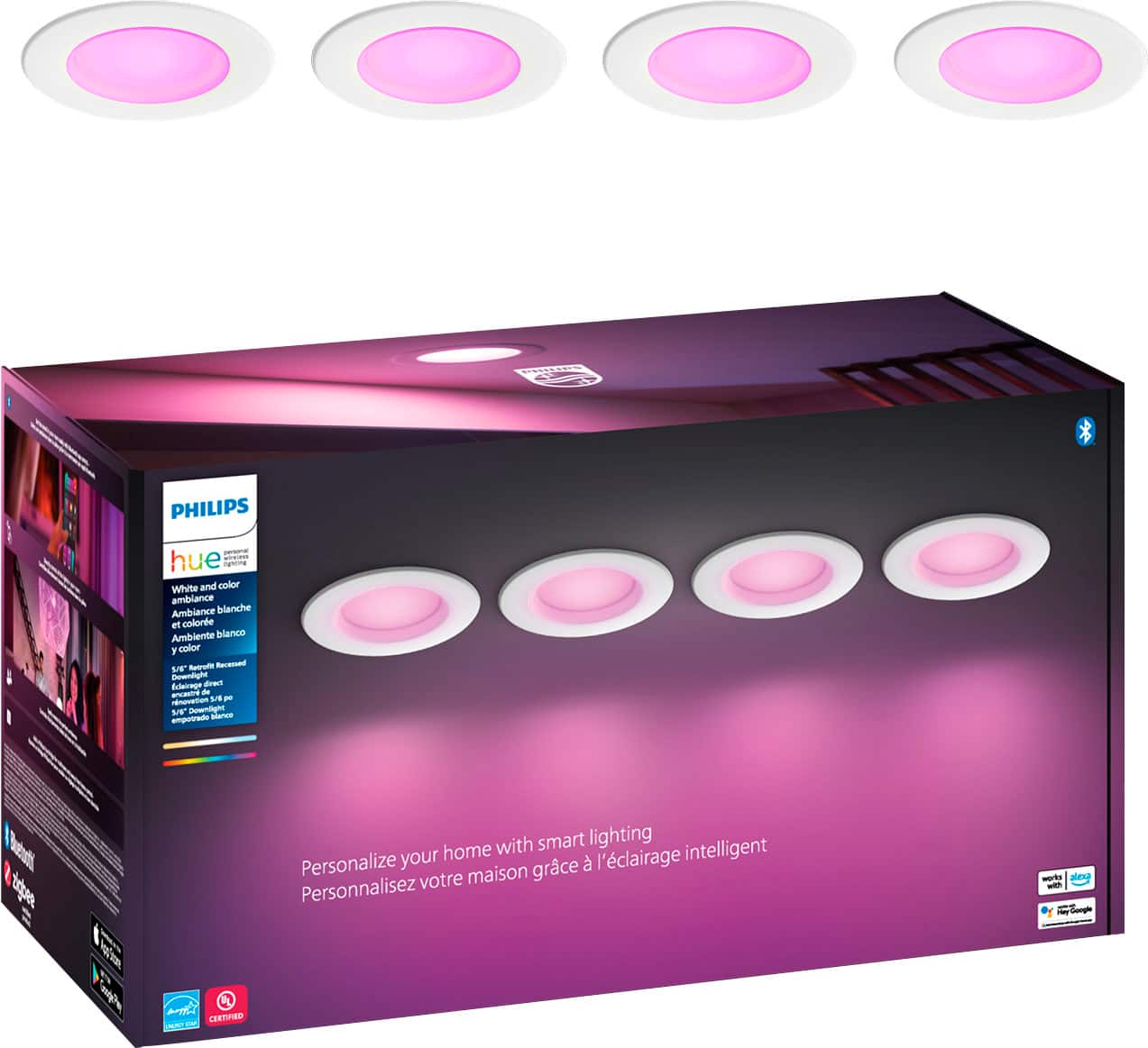 Philips - Hue Bluetooth 5-6" High Lumen Recessed Downlight (4-pack) - White and Color Ambiance product image