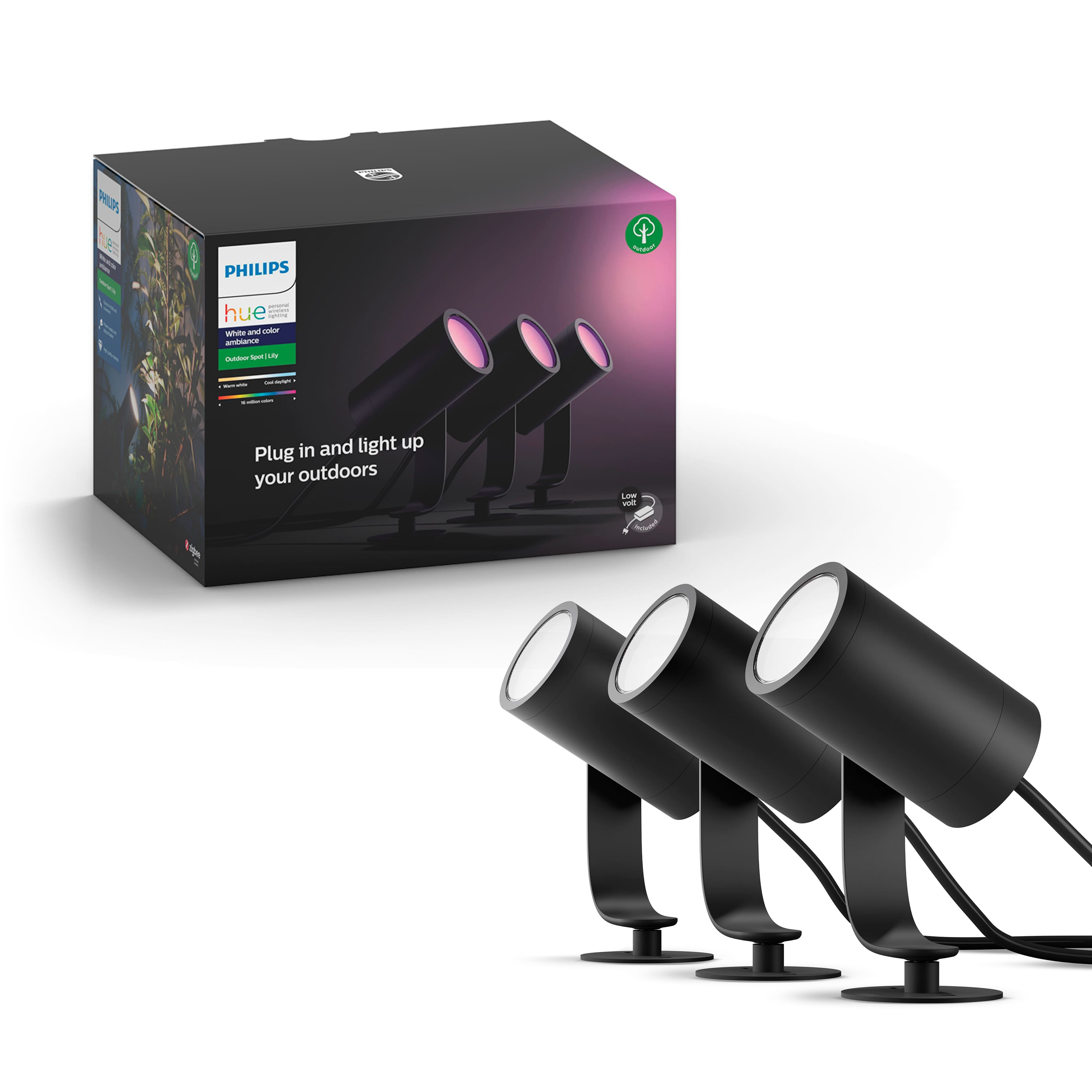 Philips - Hue Lily Outdoor Spotlight Basekit (3-pack) - White and Color Ambiance product image