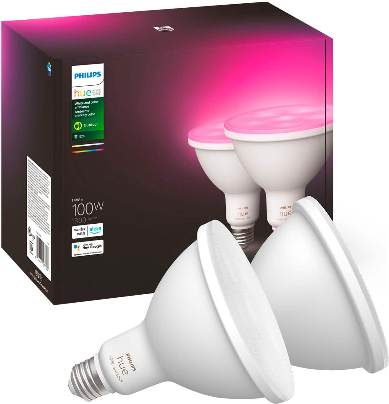Philips - Hue PAR38 100W Smart LED Bulb (2-Pack) - White and Color Ambiance product image