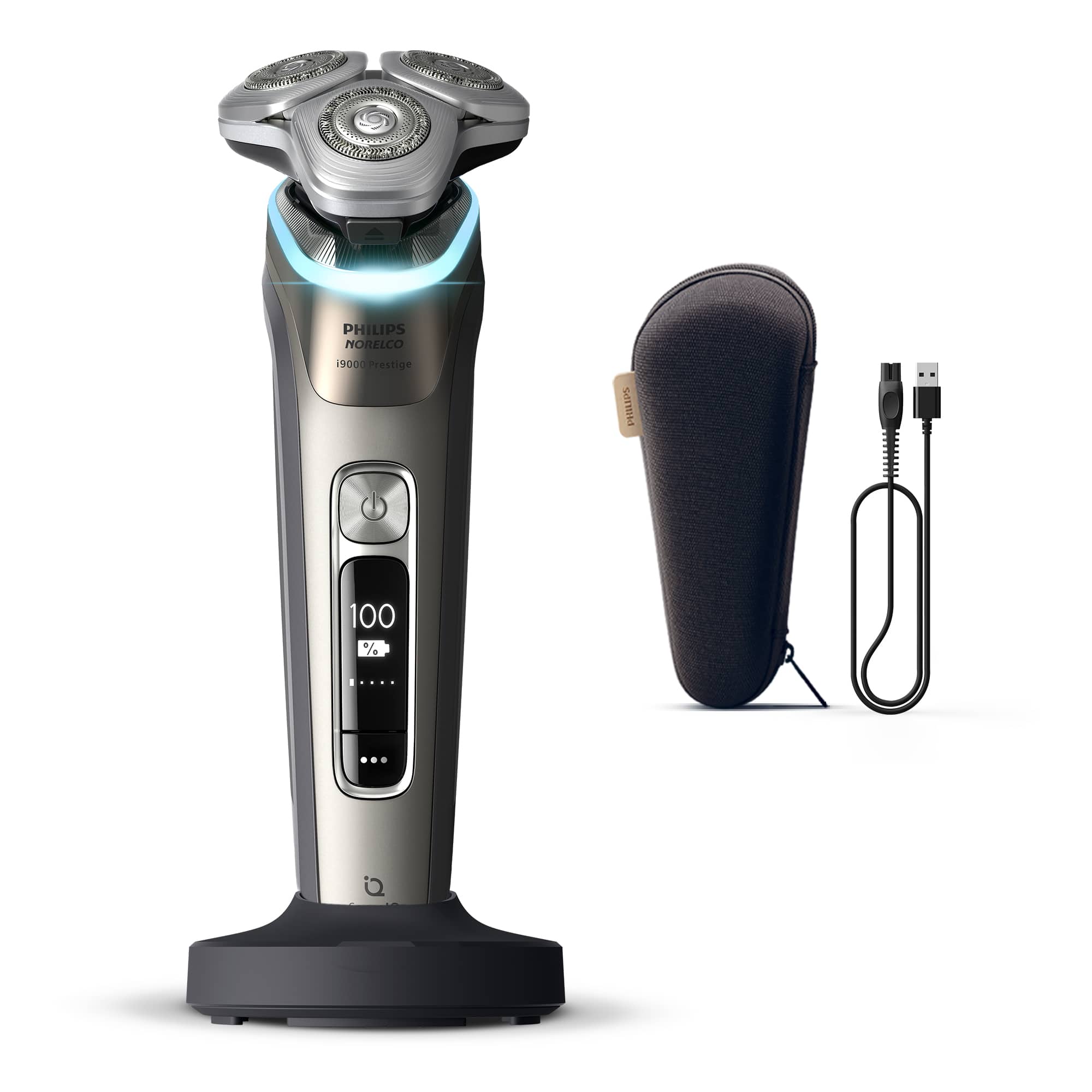 Philips Norelco - i9000 Prestige Rechargeable Wet & Dry Shaver with Charge Stand, Precision Trimmer and Premium Case - Chrom…