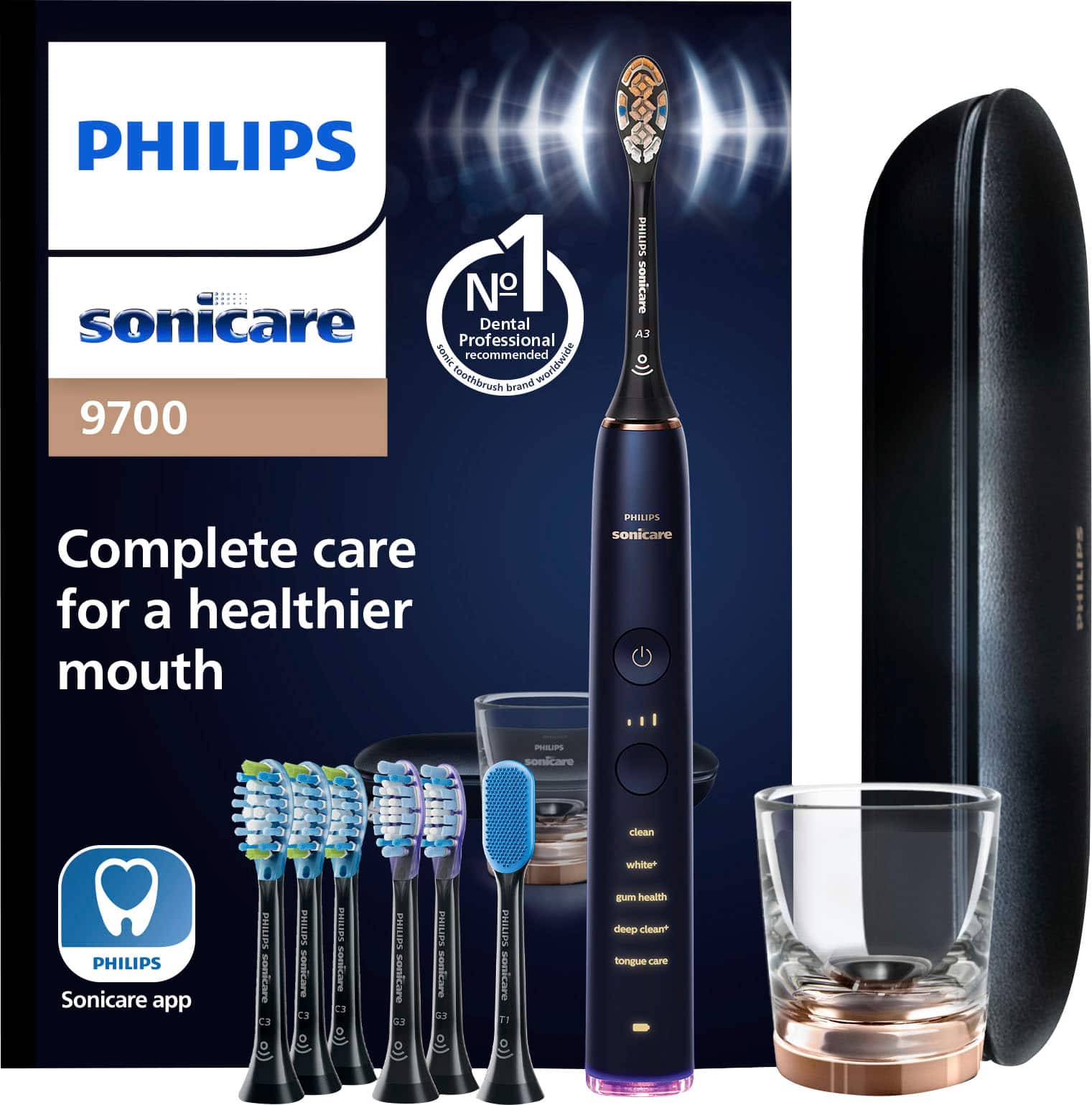 Philips Sonicare - DiamondClean Smart Electric, Rechargeable toothbrush with Charging Travel Case, and 8 Brush Heads - Lunar…