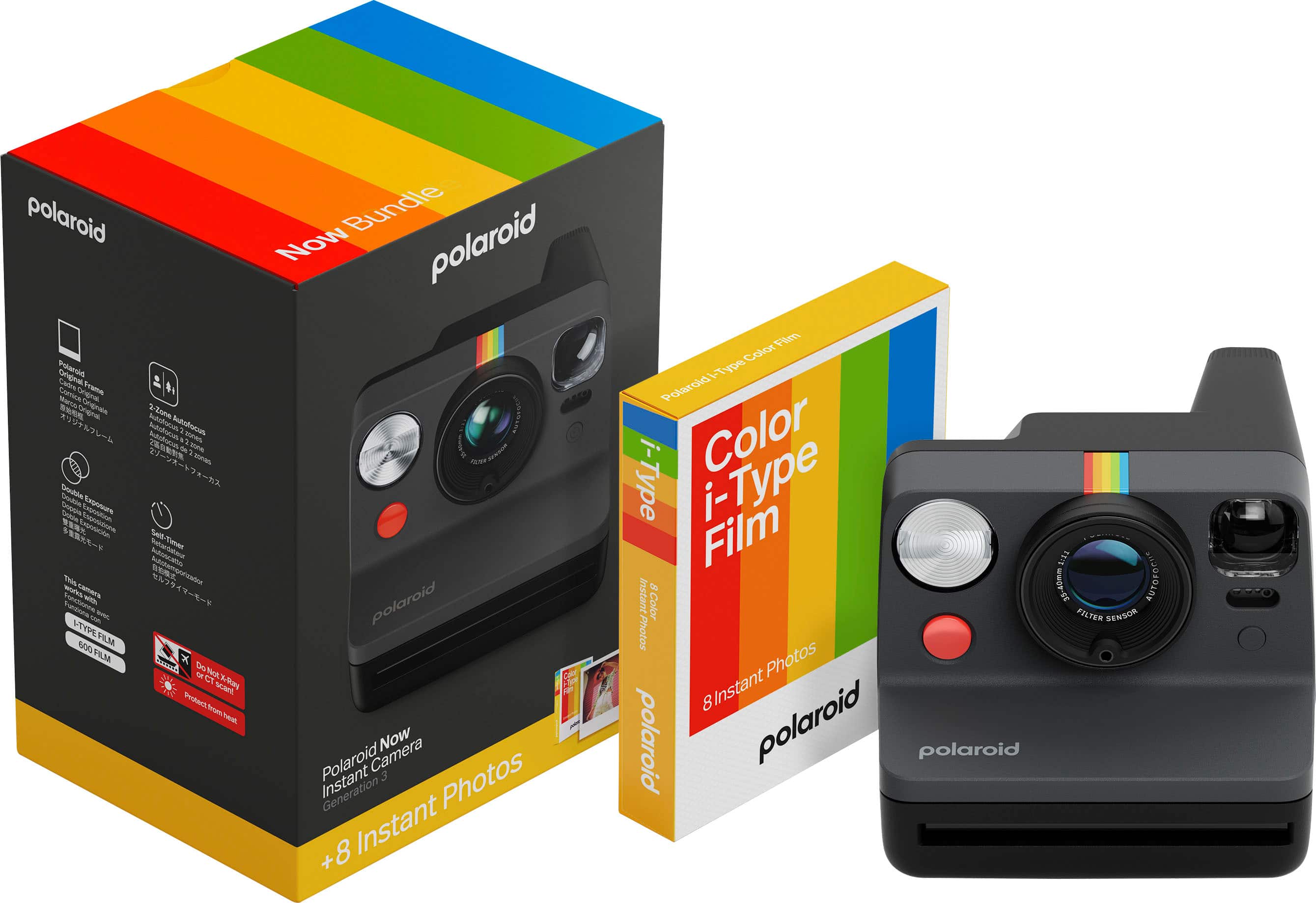 Polaroid - Now Gen 3 Instant Camera + Color Film Bundle (8 Photos) - Black product image