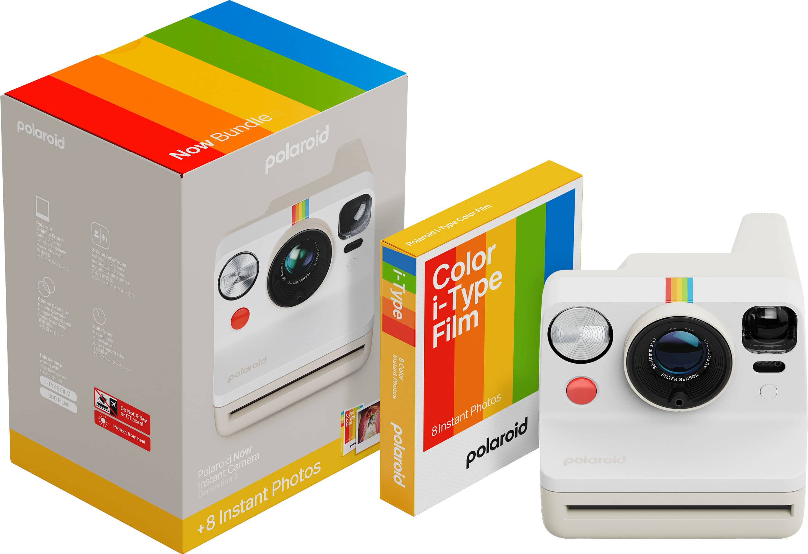 Polaroid - Now Gen 3 Instant Camera + Color Film Bundle (8 Photos) - Pebble White product image