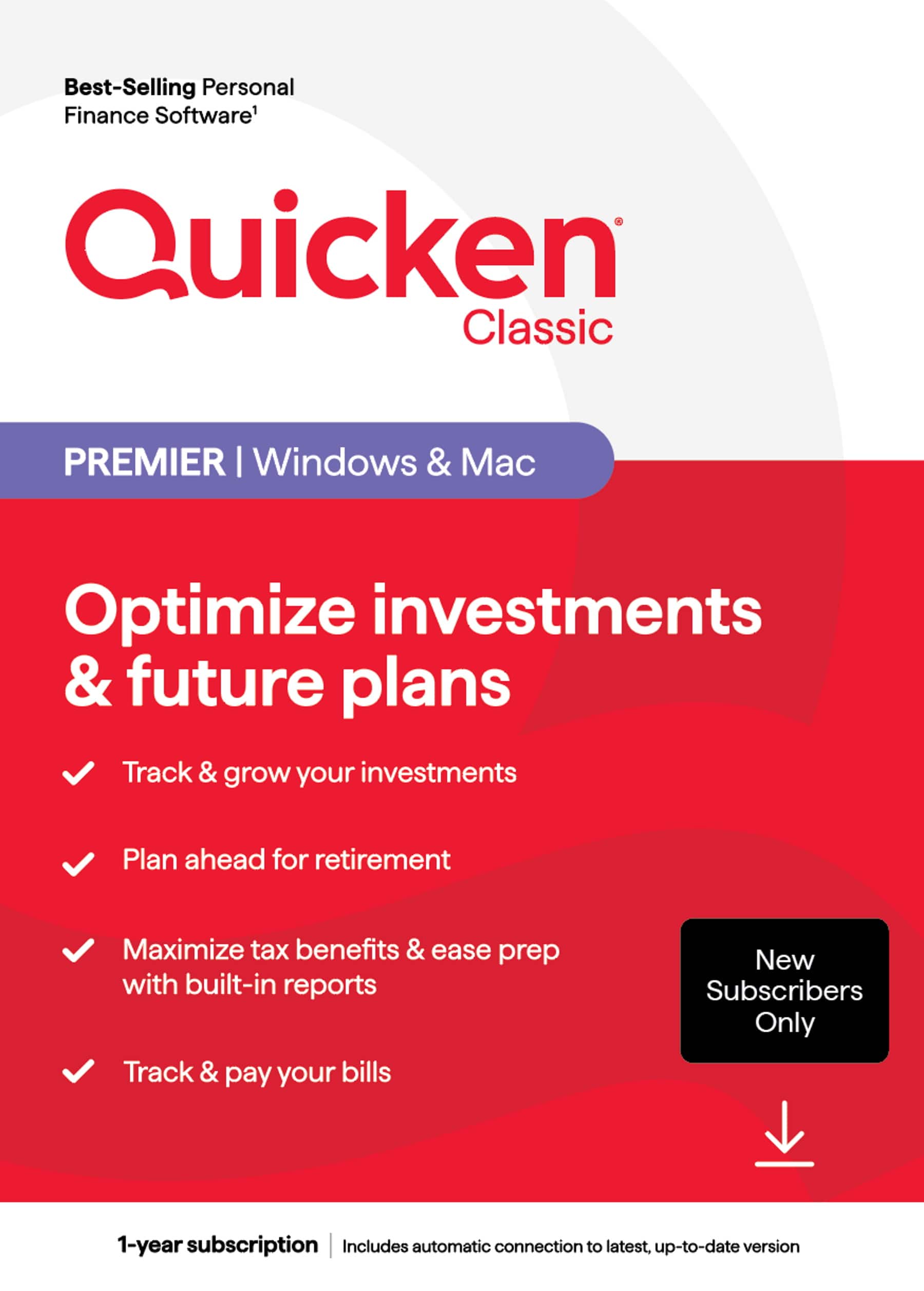 Quicken - Classic Premier for New Subscribers, 1-Year Subscription - Mac OS, Windows, Android, Apple iOS [Digital] product i…