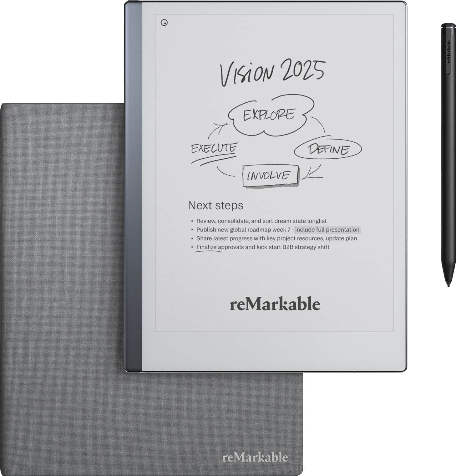 reMarkable - 2 - 10.3” Paper Tablet with Marker Plus and Polymer Weave Book Folio - Gray product image