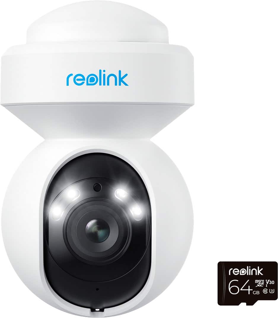 Reolink - E Series E560 Outdoor Plug-In 4K Security Camera with 64GB MicroSD, PTZ, Wi-Fi 6 & Color Night Vision - White prod…