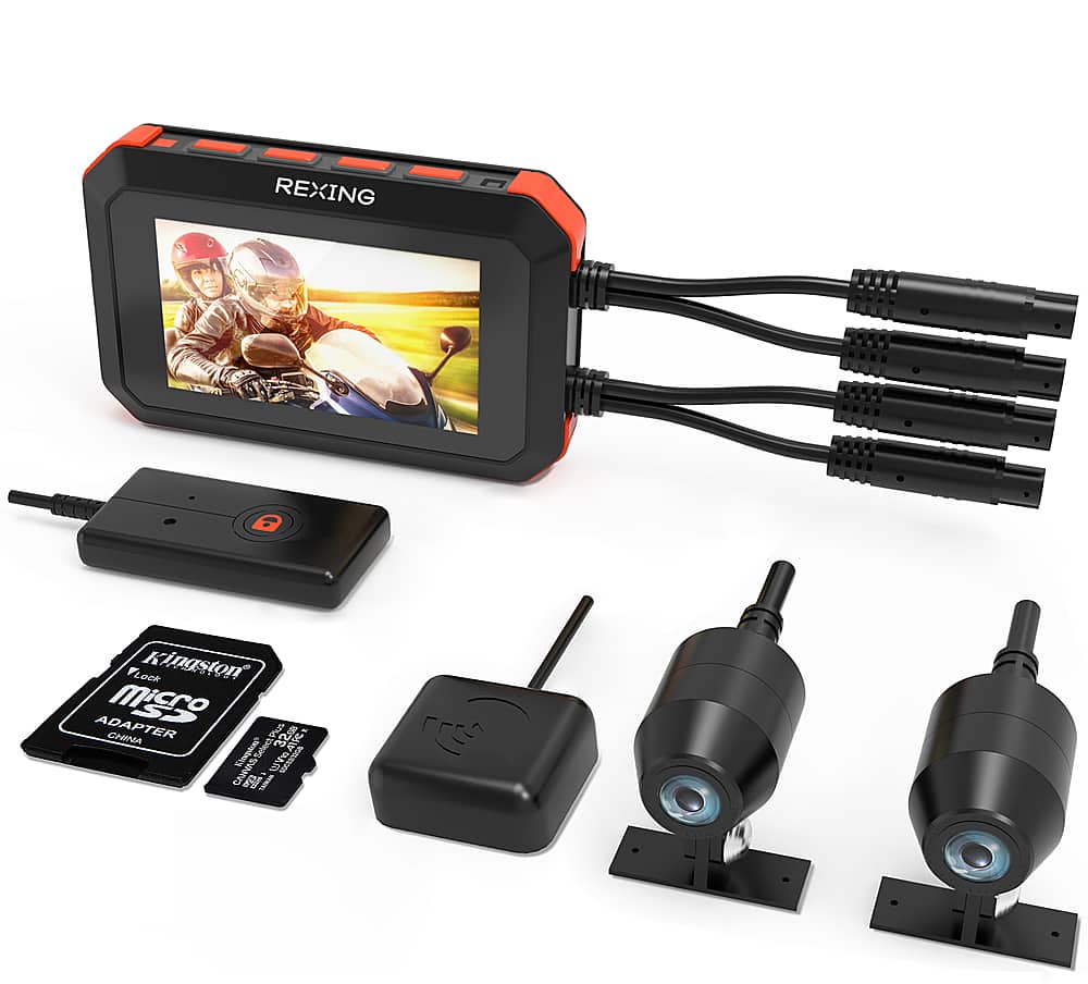 Rexing - 3" 1080p Dual Motorcycle Wi-Fi, GPS, Dash Cam with Handlebar Mount and 32GB Micro SD Card - Black product image