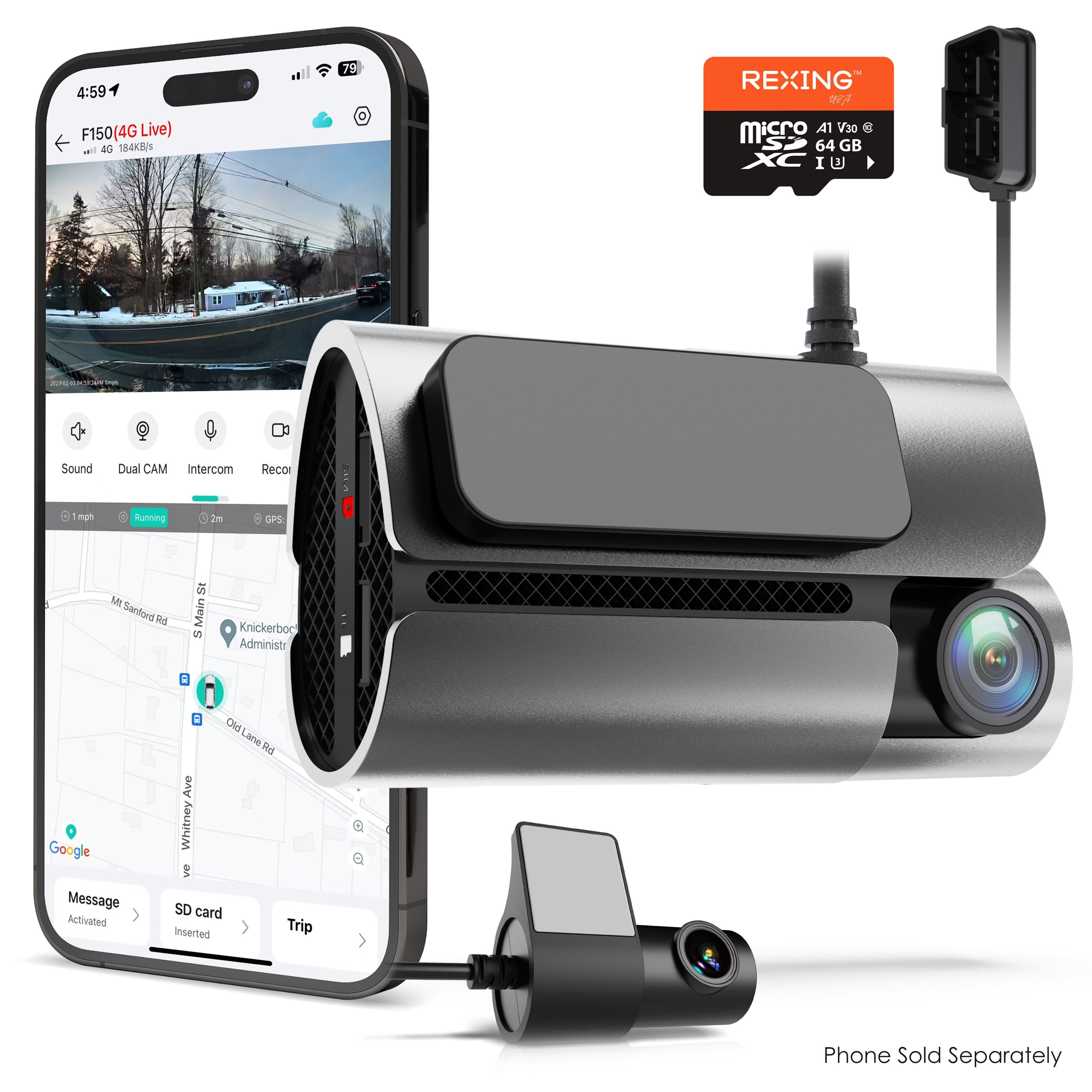 Rexing - 4G LTE 2-Channel Dash Cam, 2.5K+1080p, GPS, Parking Mode, and Push Alerts - Black product image