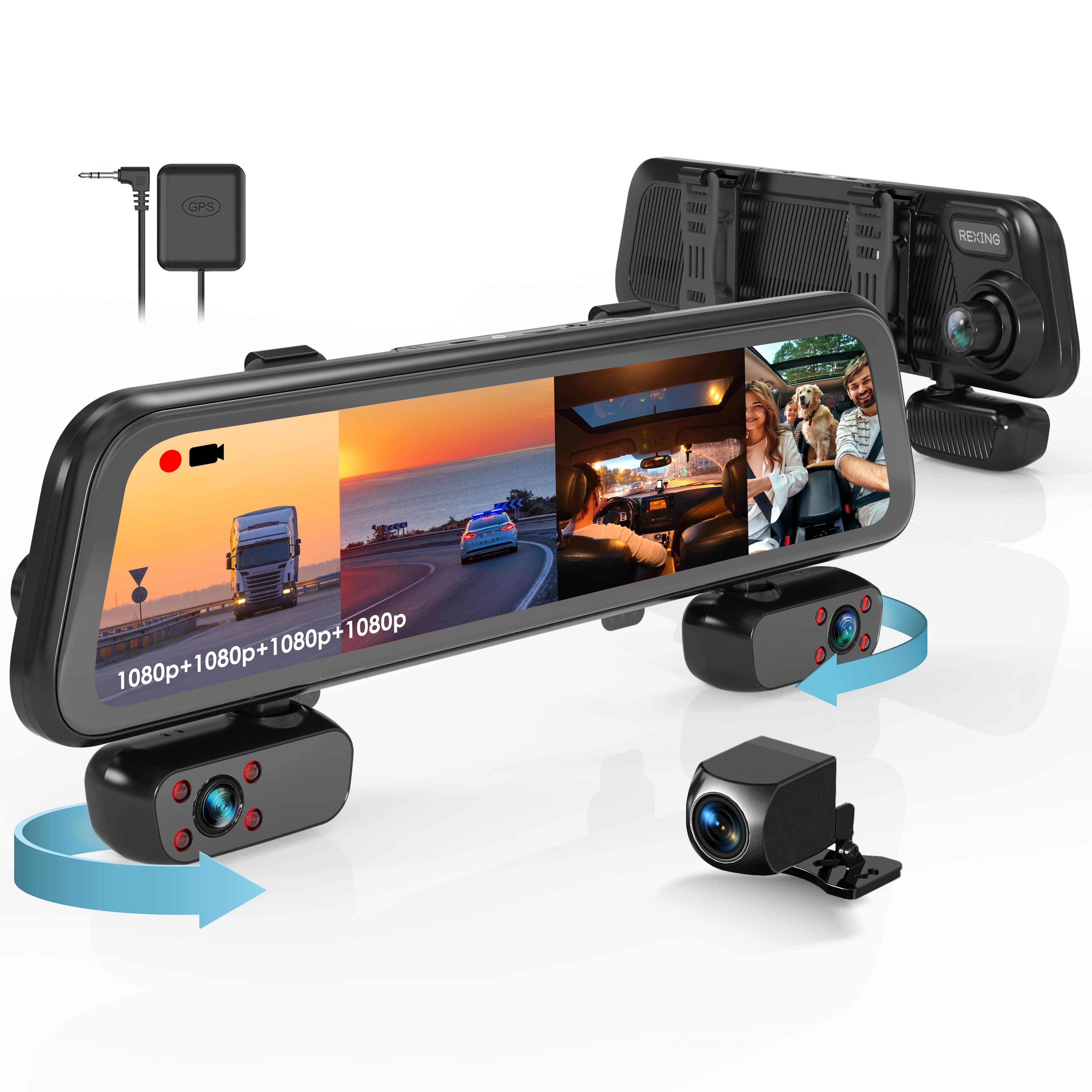 Rexing - M4 1080p 4-Channel Mirror Dash Cam with Smart BSD GPS - Black product image