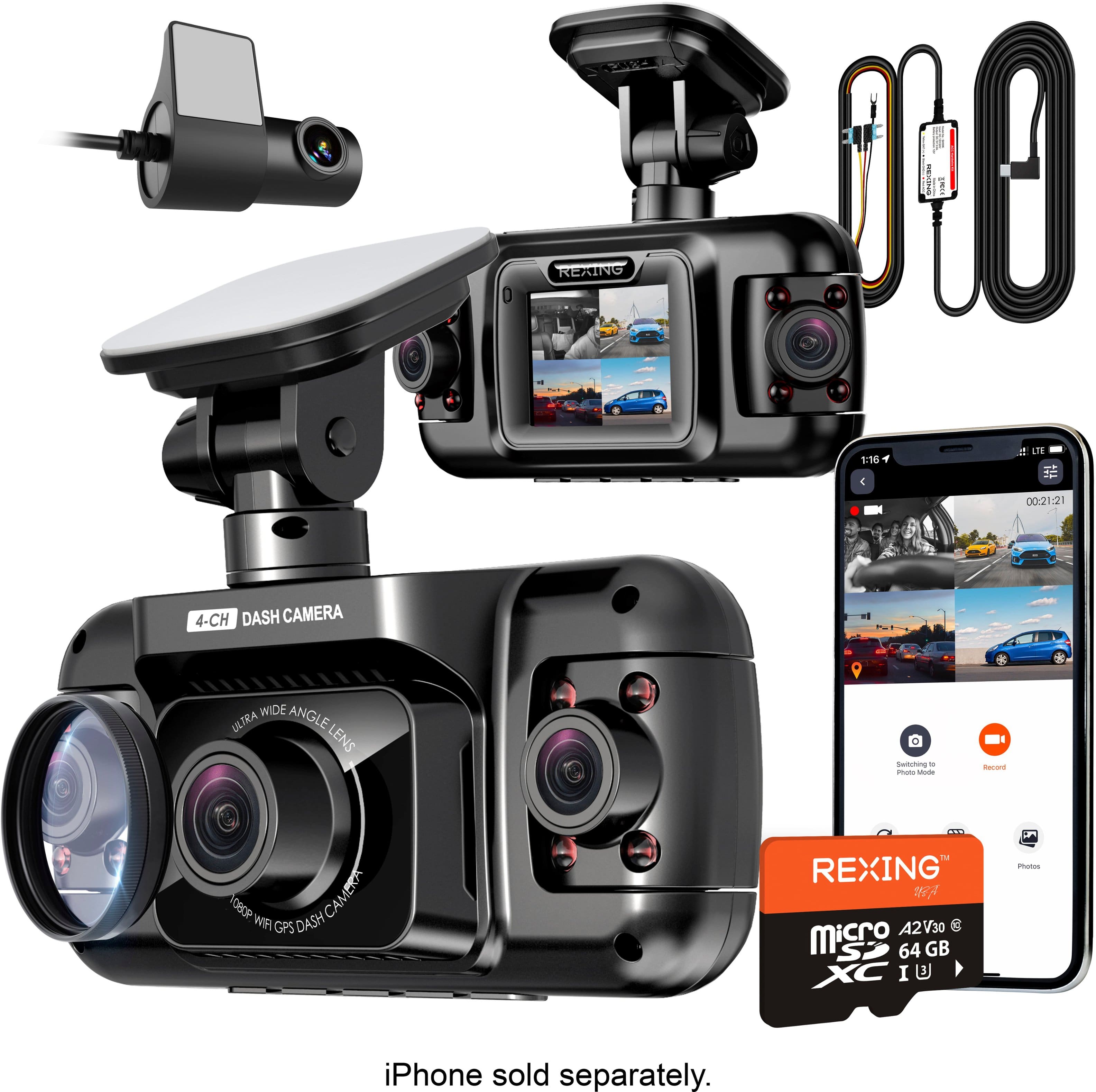 Rexing - R4 4 Channel Dash Cam W/ All Around 1080p Resolution, Wi-Fi, and GPS - Black product image