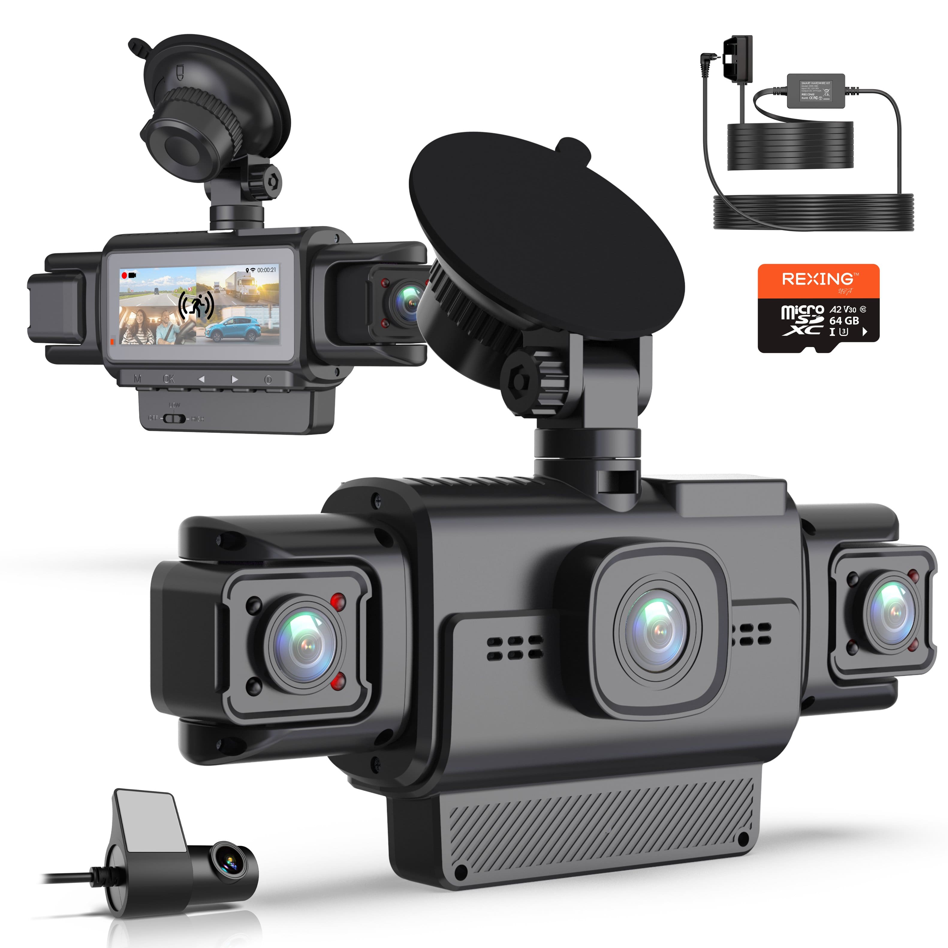 Rexing - R4-RD Dash Cam All-Around 1080p, Built-in 360° Motion Parking Monitor, GPS, App Control for Windows, MAC OS and iPh…