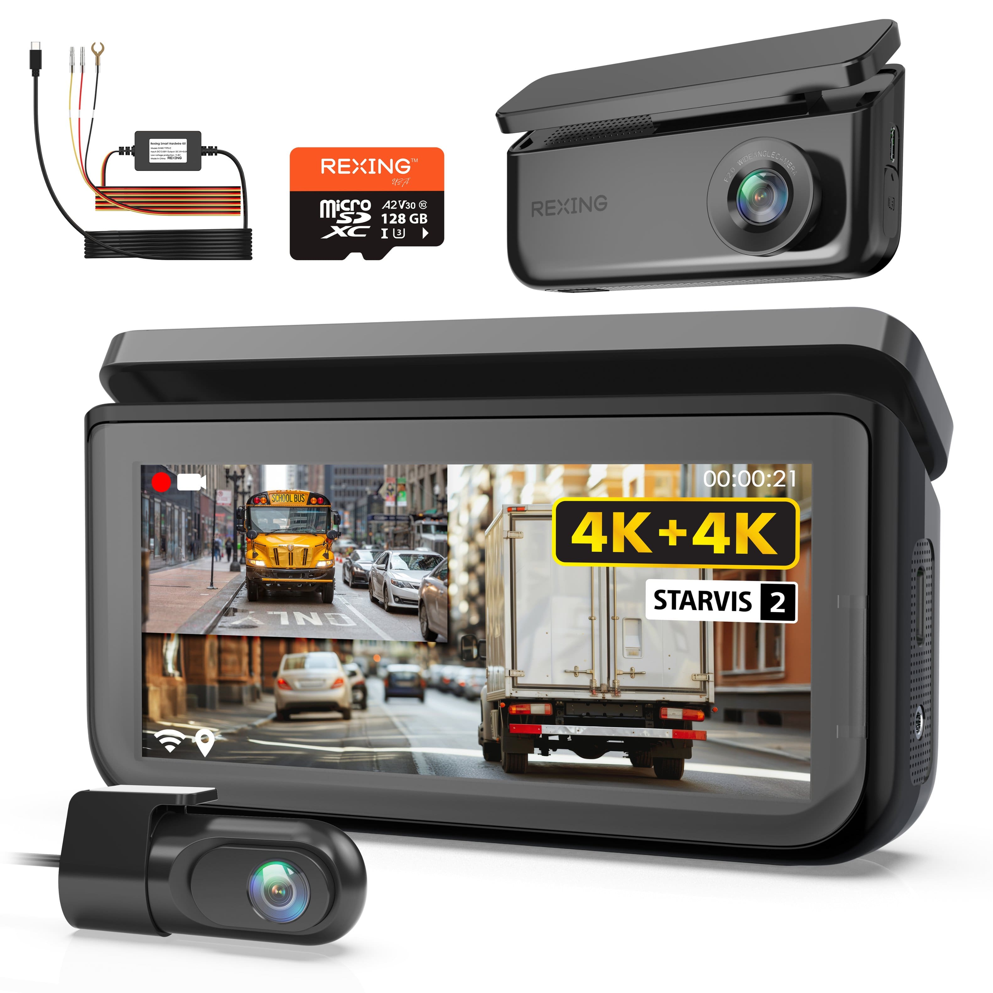 Rexing - R88 4K Front + 4K Rear Dual Sony STARVIS Dash Cam with 5.8GHz WiFi GPS - Black product image