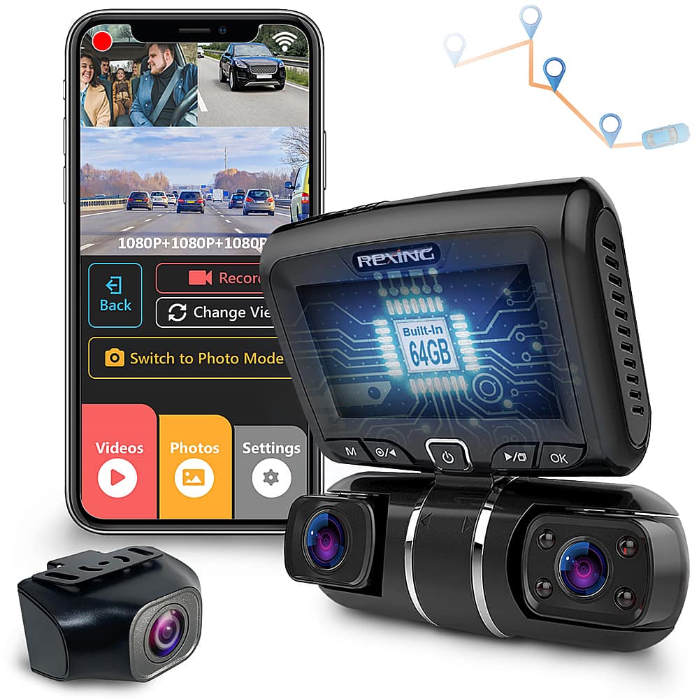 Rexing - S1 PRO 1080p 3-Channel Wi-Fi Dash Cam with Built-in GPS and 64GB Internal Memory - Black product image