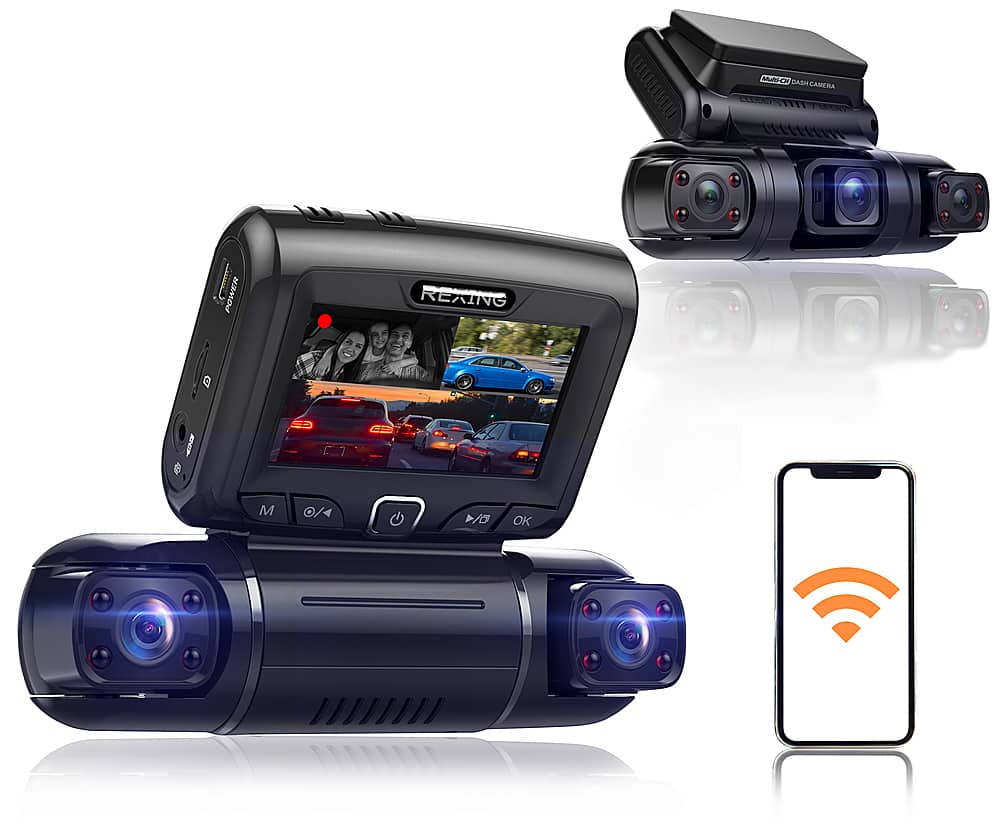 Rexing - S3 1080p 3-Channel Wi-Fi Dash Cam with Built-in GPS - Black product image