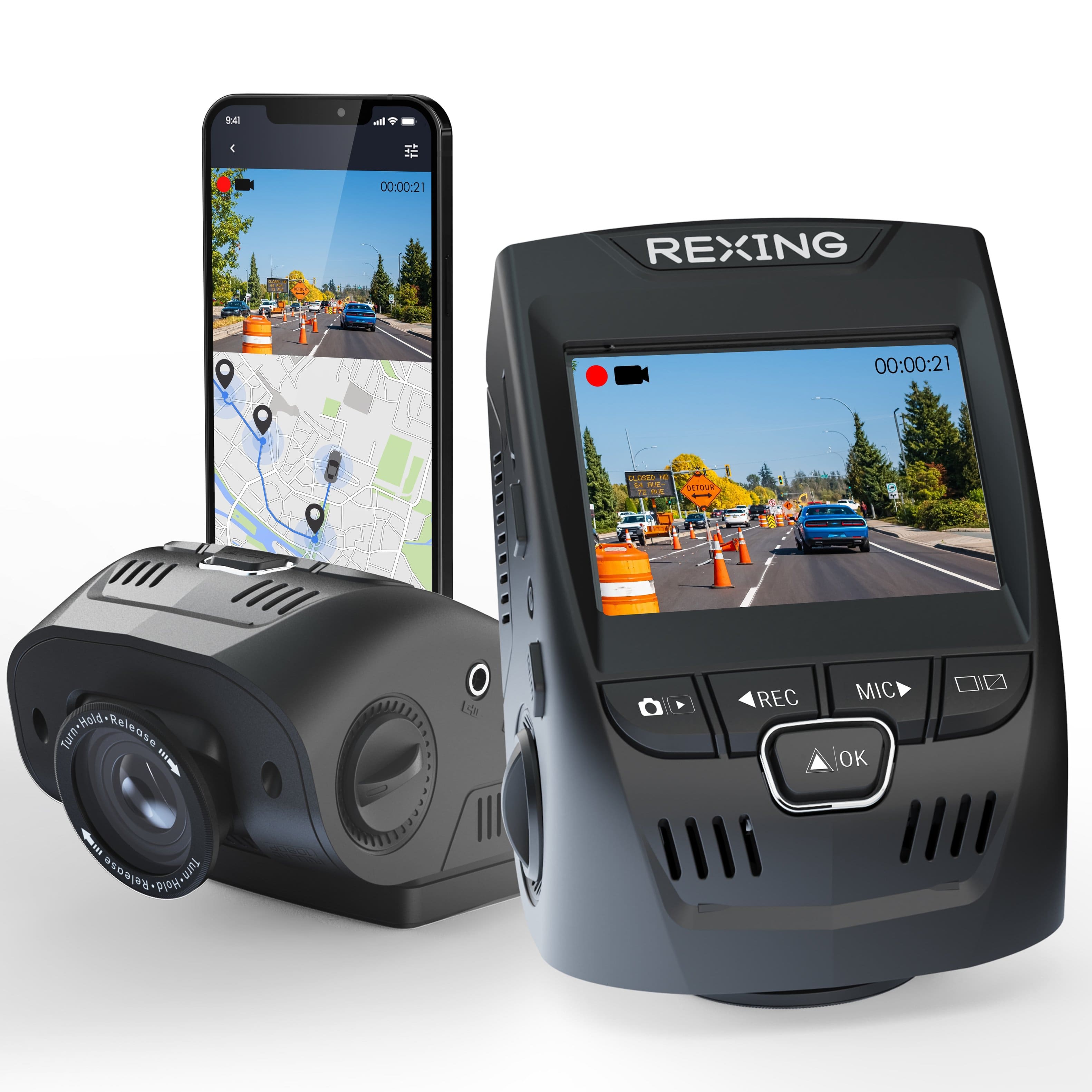 Rexing - V1GW-4K 2.4" 4K Ultra HD Car Dash Cam with Wi-Fi Built-in GPS and Adhesive Mount - Black product image