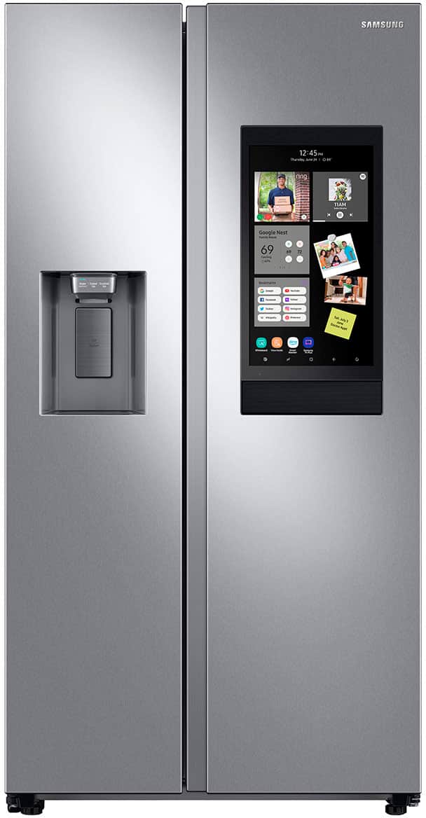 Samsung - 21.5 cu. ft. Side-by-Side Counter Depth Smart Refrigerator with 21.5" Touch-Screen Family Hub - Stainless Steel pr…