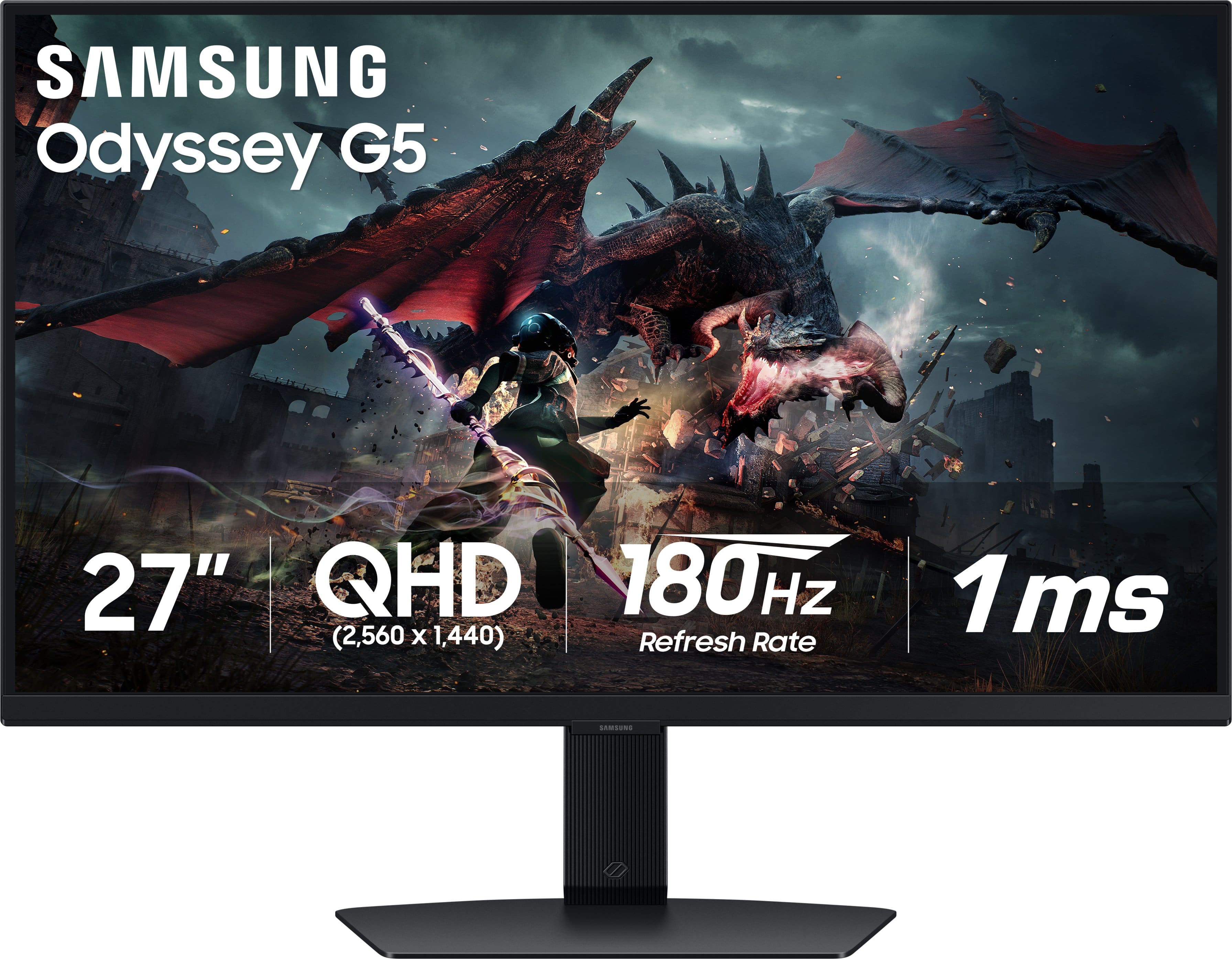 Samsung - 27” Odyssey G50D QHD IPS 180Hz 1ms AMD FreeSync and G-Sync Compatible Gaming Monitor with HDR 400 (DisplayPort, HD…