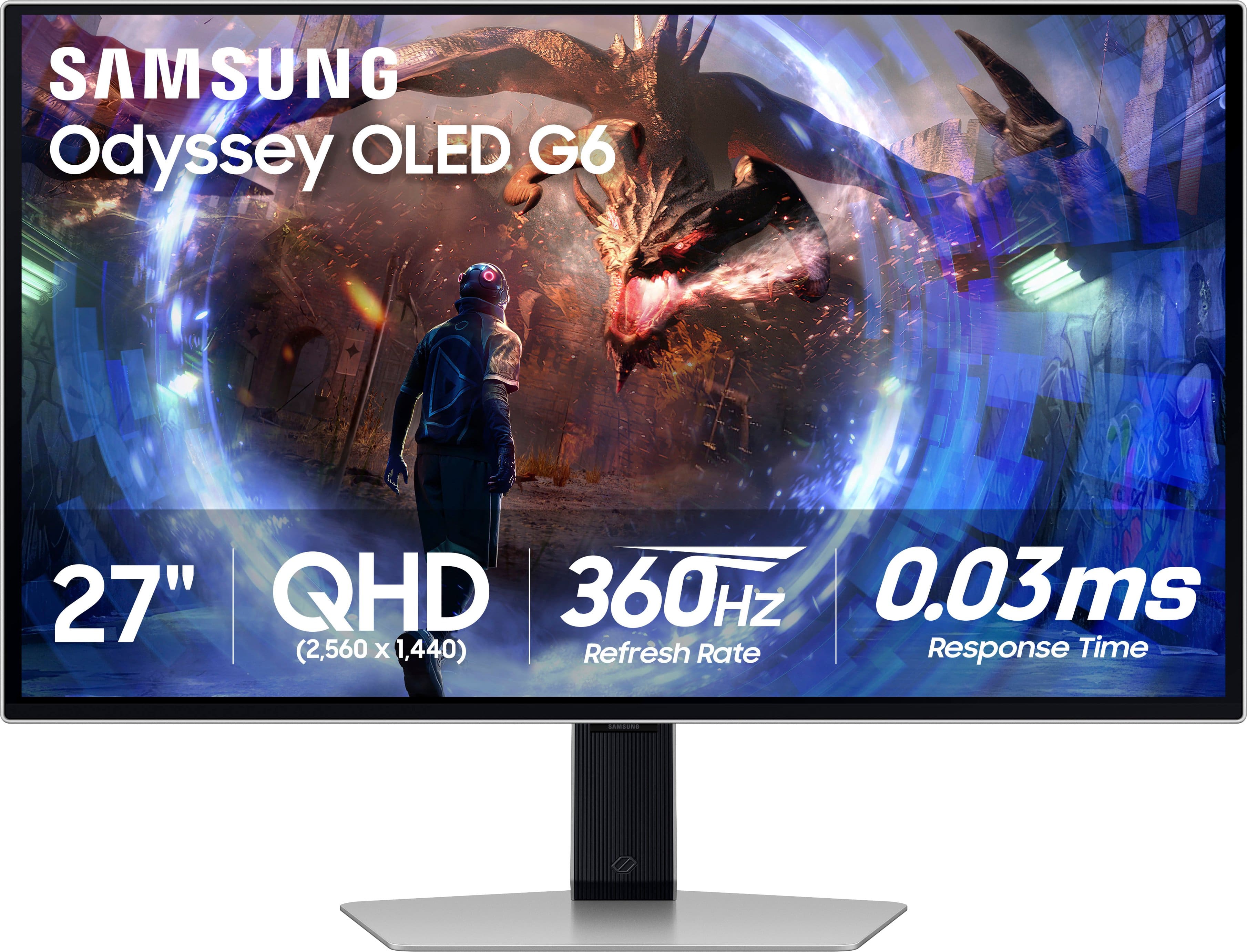 Samsung - 27" Odyssey OLED G6 (G60SD) QHD 360Hz 0.03ms FreeSync Premium Pro Gaming Monitor with HDR - Silver product image