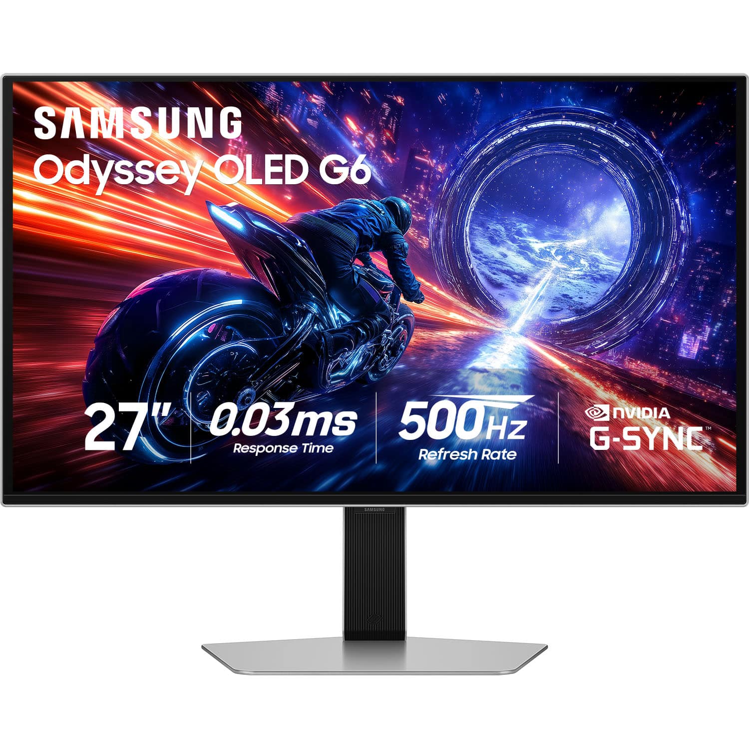 Samsung - 27" Odyssey OLED G6 (G60SF) QHD 500Hz 0.03ms GSync Compatible and FreeSync Prem Pro Gaming Monitor with HDR 500 -…