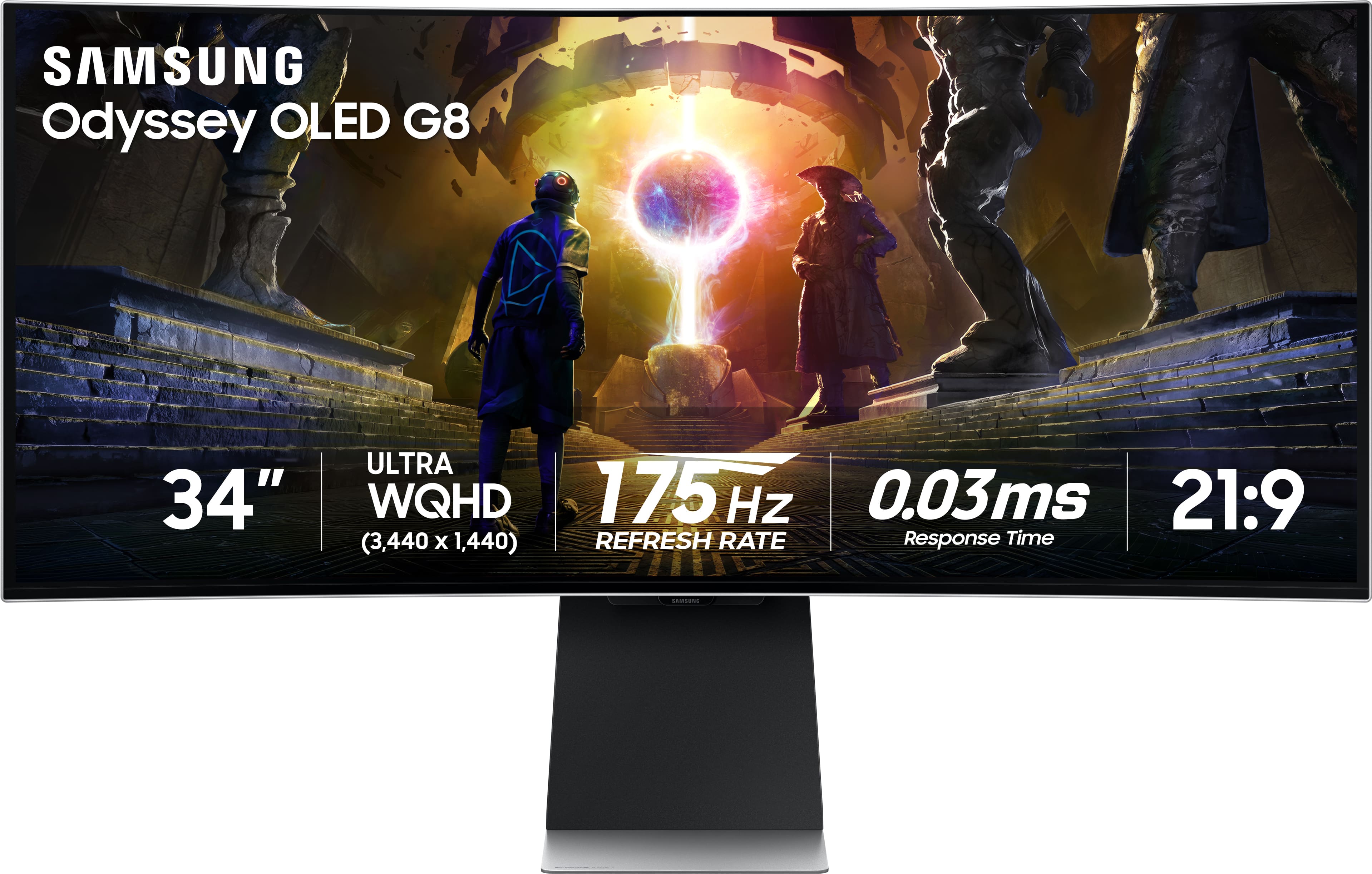 Samsung - 34" Odyssey OLED G8 Curved Ultra-WQHD 175Hz FreeSync Prem Pro and G-Sync Compatible Smart Glare Free Gaming Monito…