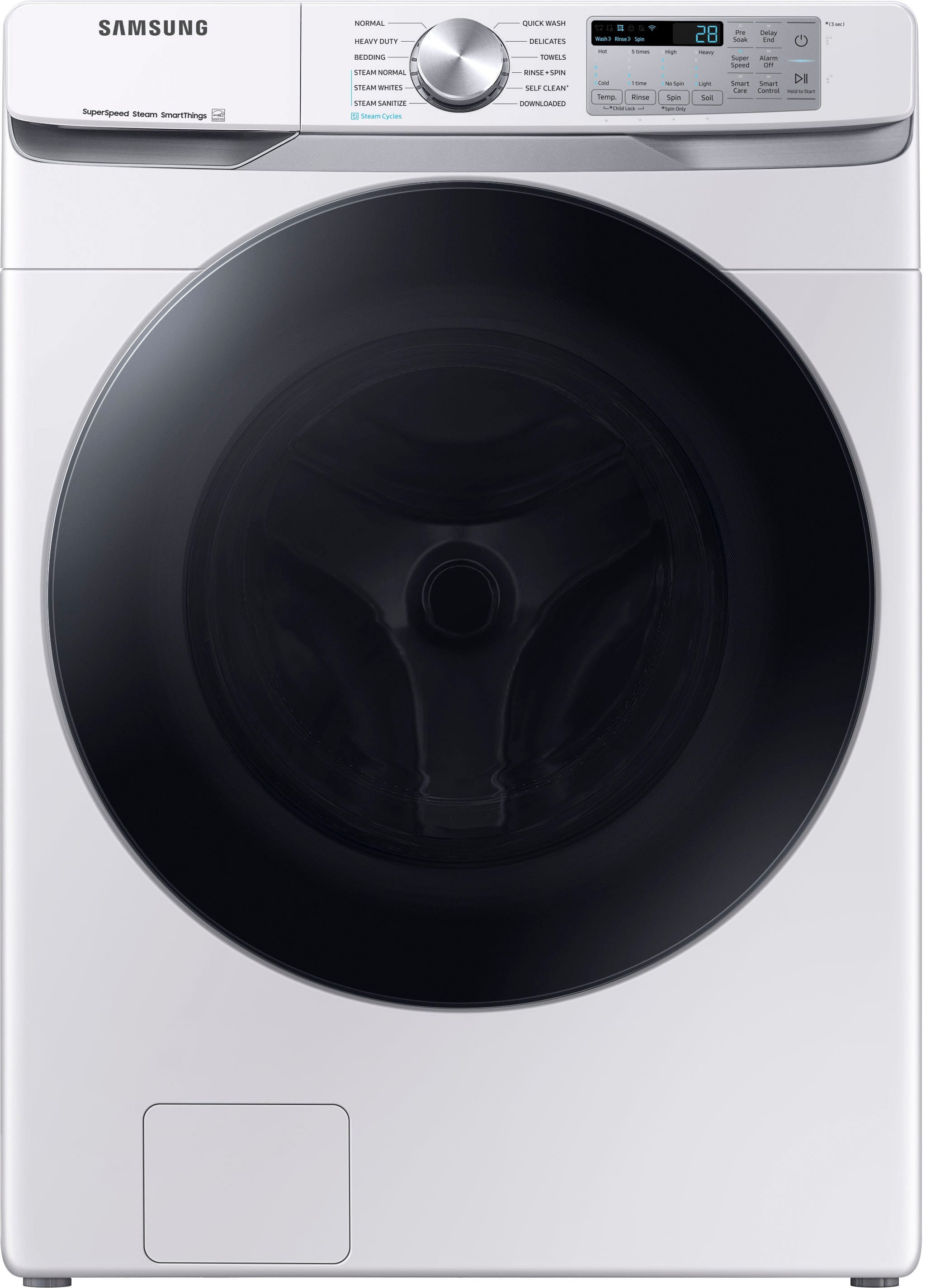 Samsung - 4.5 Cu. Ft. High-Efficiency Stackable Smart Front Load Washer with Steam and Super Speed Wash - Platinum product i…