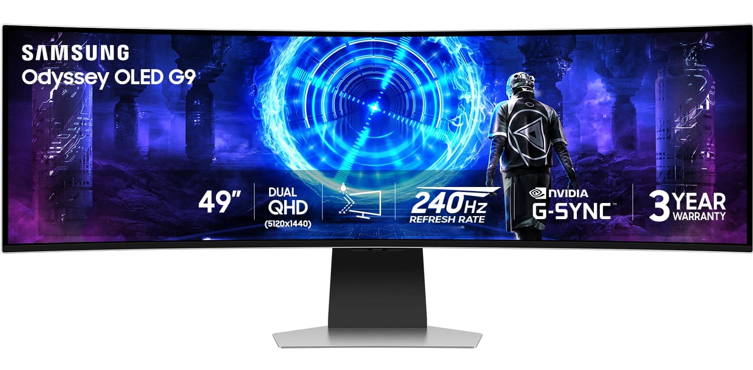 Samsung - 49" Odyssey OLED G9 Curved Dual-QHD 240Hz FreeSync Prem Pro and G-Sync Compatible Smart Glare Free Gaming Monitor…