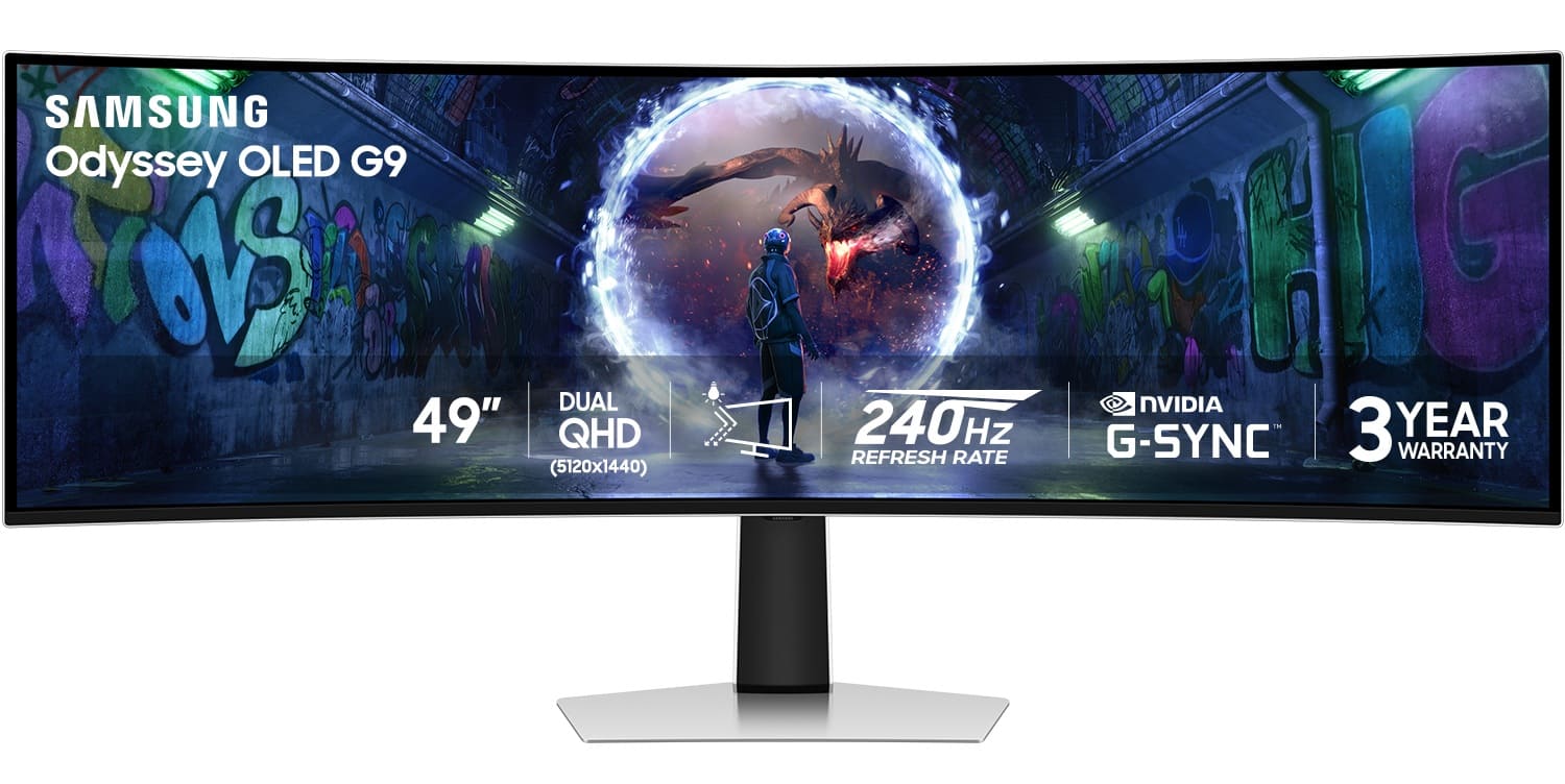 Samsung - 49" Odyssey OLED G9 (G93SD) Dual-QHD 240Hz 0.03ms G-Sync Compatible Curved Glare Free Gaming Monitor - Silver prod…