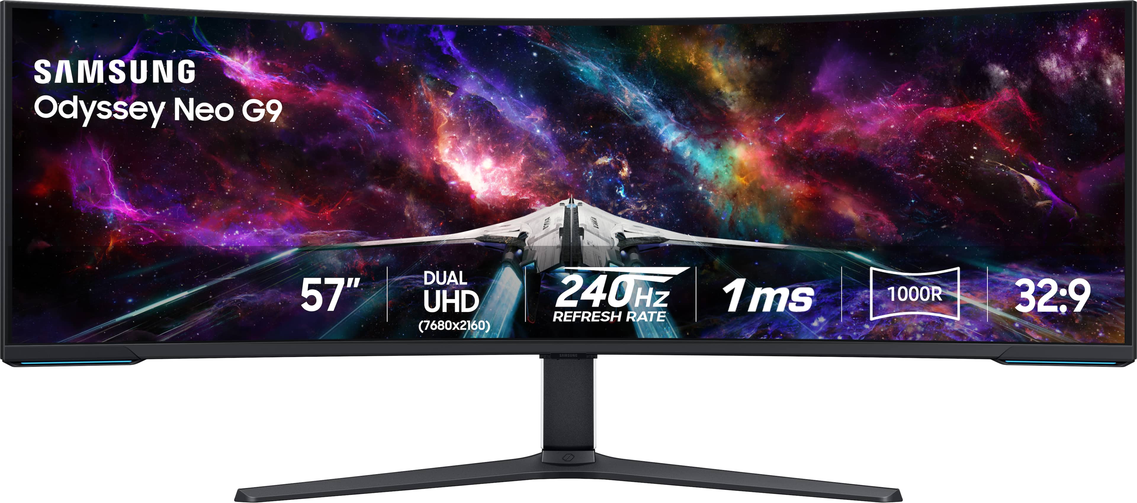 Samsung - 57" Odyssey Neo G9 Dual 4K UHD Quantum Mini-LED 240Hz 1ms HDR 1000 Curved Gaming Monitor (HDMI 2.1, DP 2.1, USB 3.…