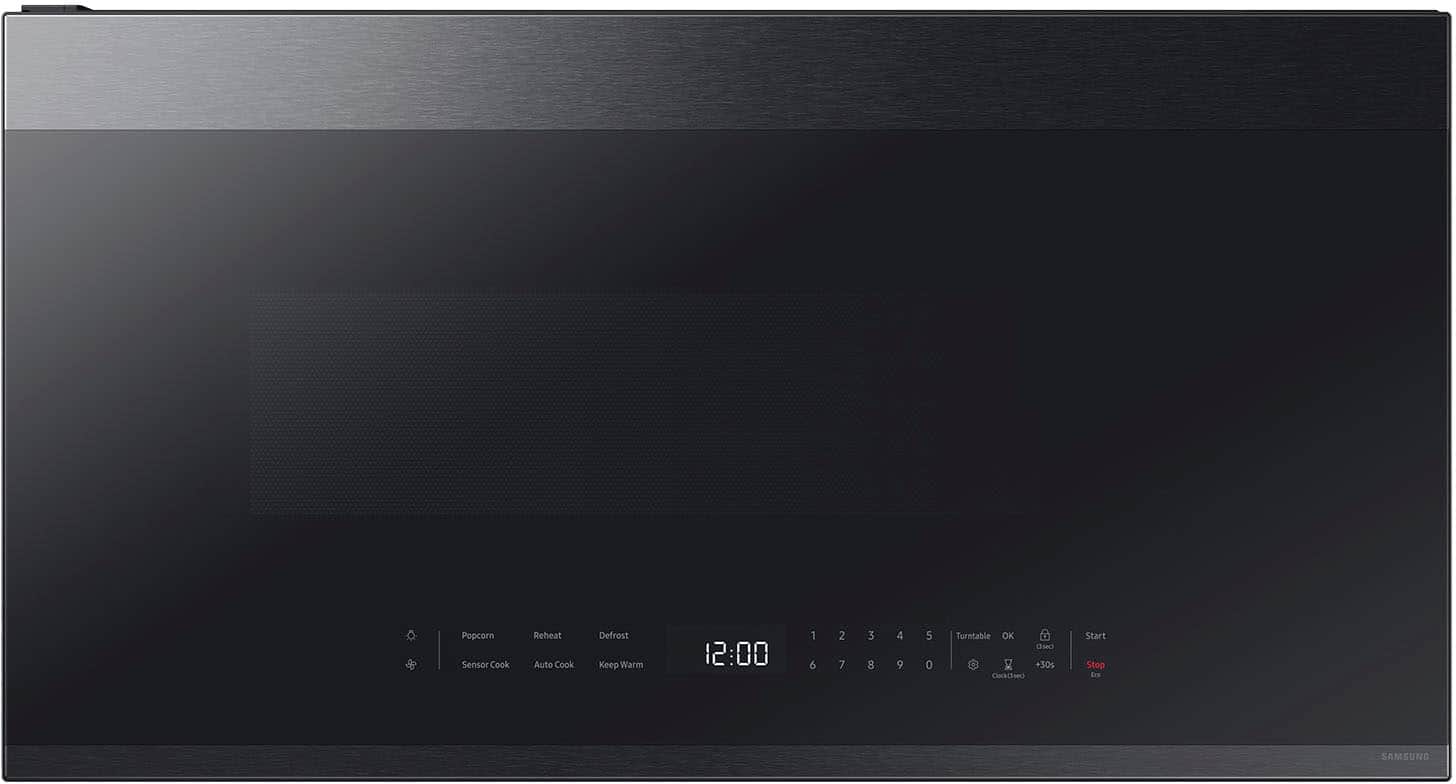 Samsung - Bespoke 2.1 Cu. Ft. Over-the-Range Microwave with Sensor Cooking and Edge to Edge Glass Display - Matte Black Stee…