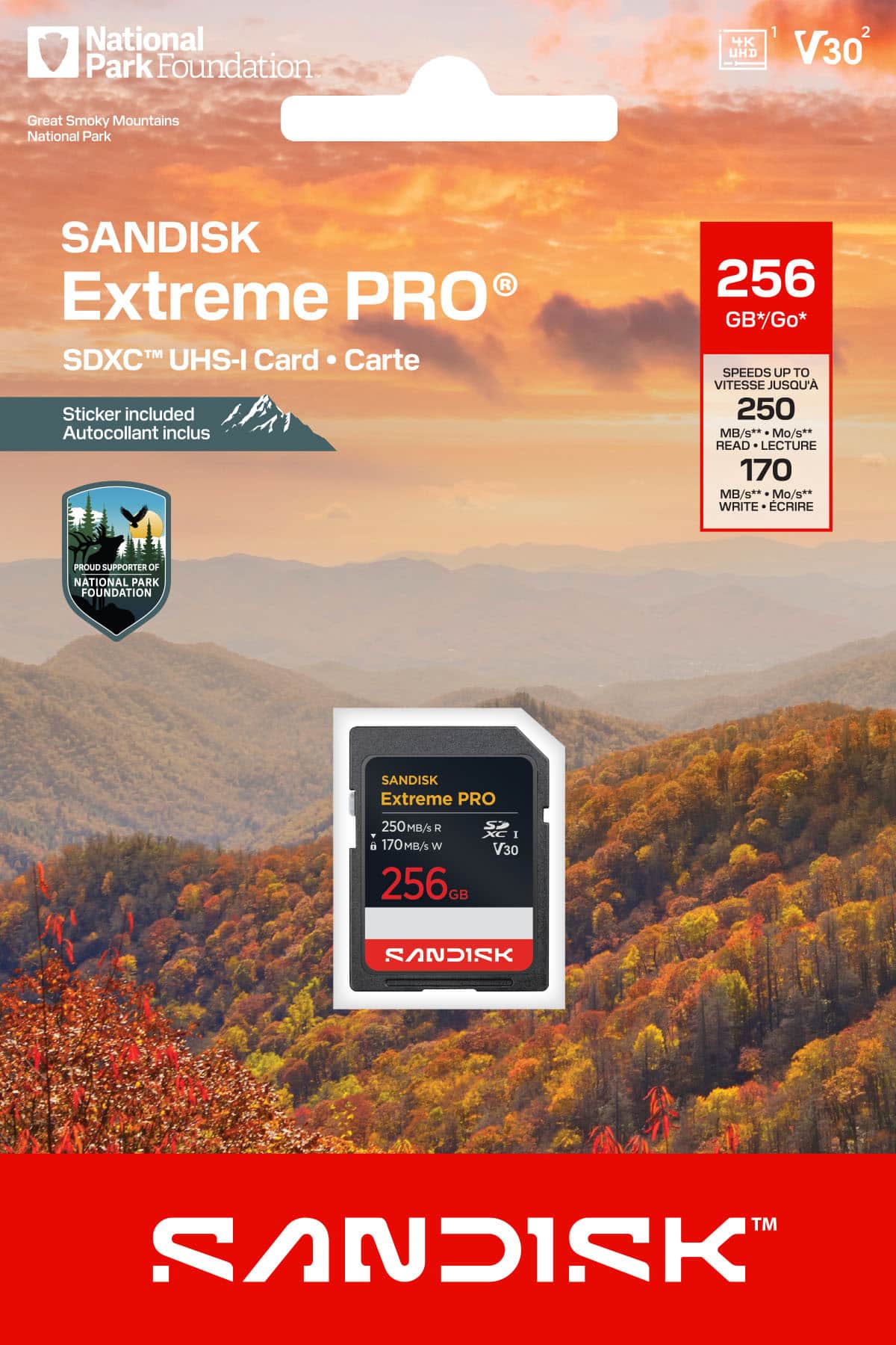 SANDISK - 256GB Extreme PRO SDXC UHS-I Memory Card: National Park Foundation Edition, R/W up to 250/170MB/s product image