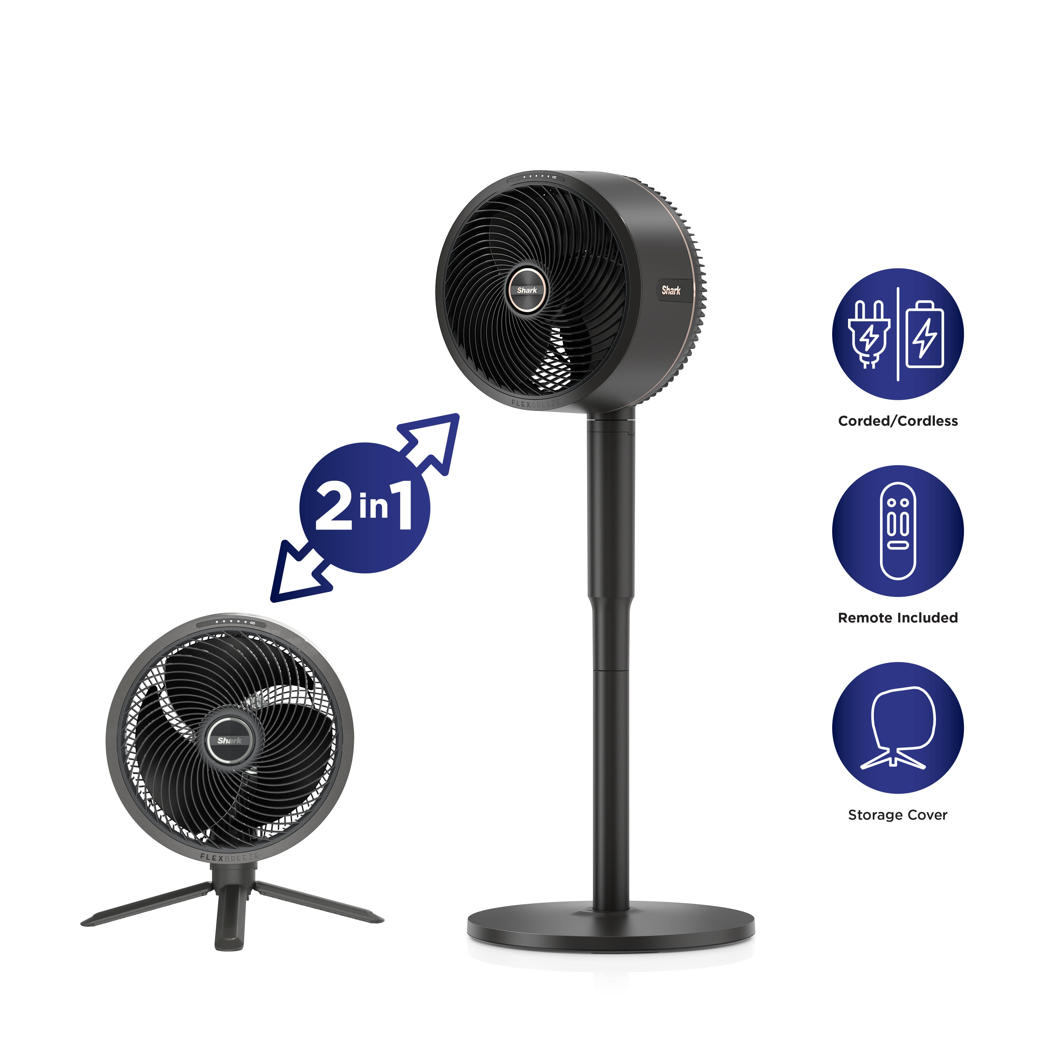 Shark - FlexBreeze Outdoor and Indoor Fan, Cordless & Corded, Pedestal to Tabletop - Dark Gray product image