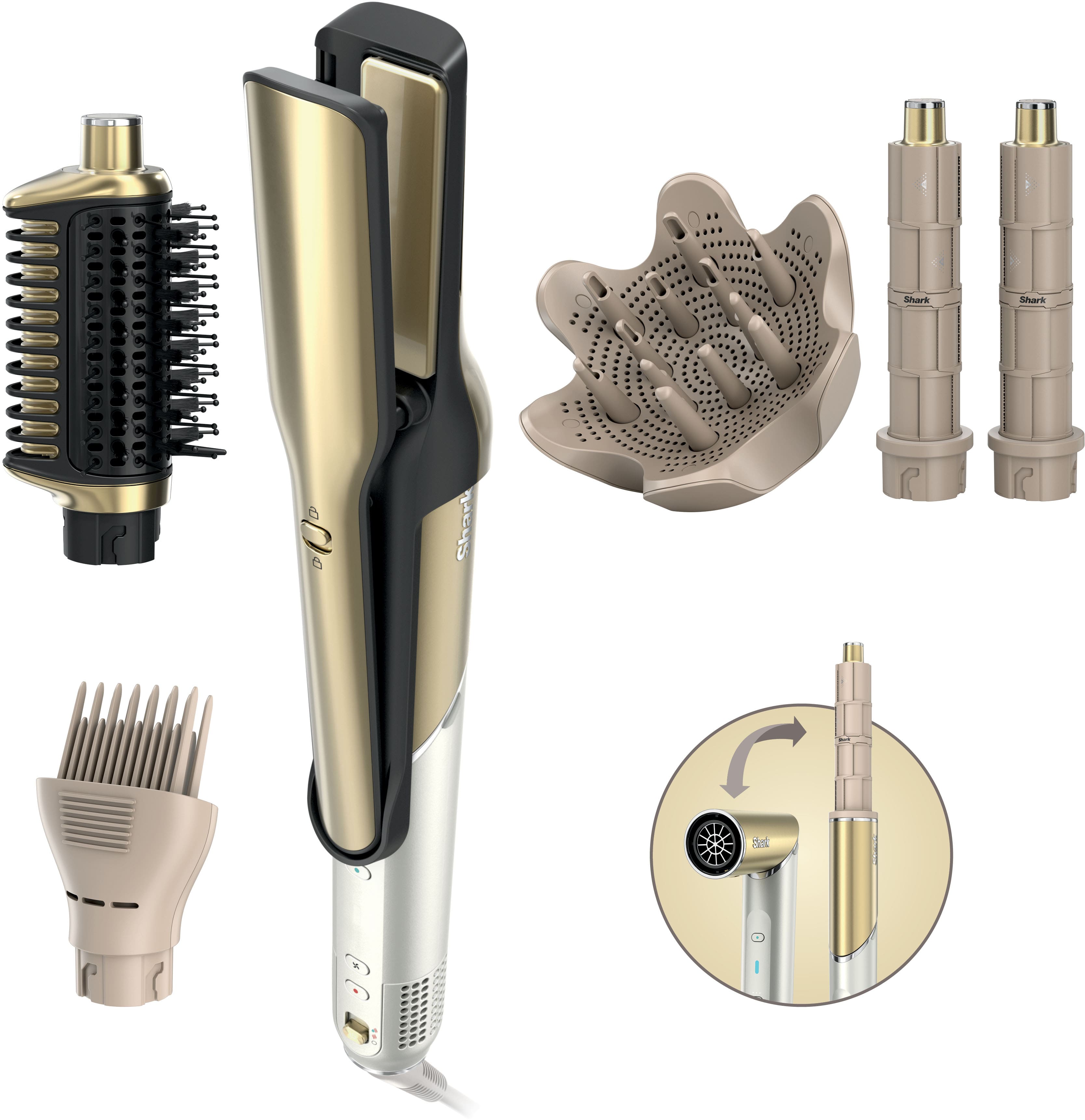 Shark - Glam™ Ceramic & Powerful Air Styling & Drying System, for Curling, Air Straightening & Glossing + Diffuser - Gold pr…