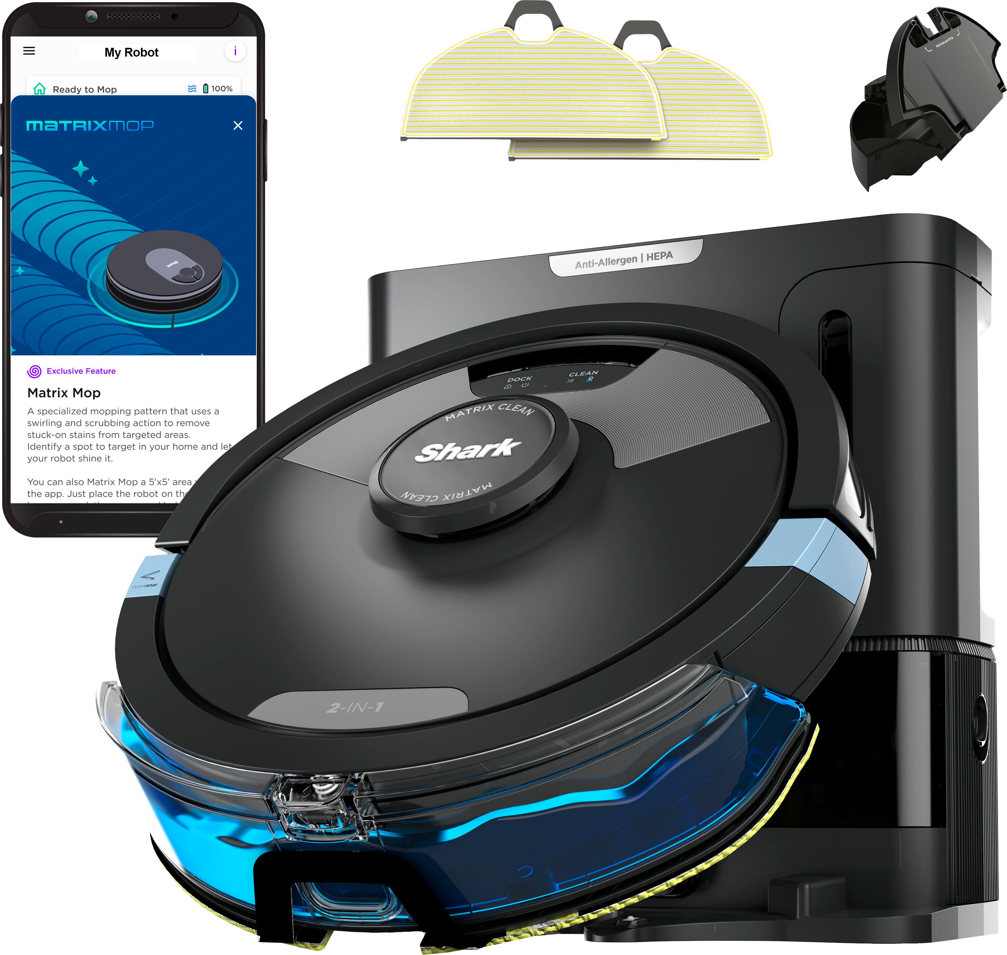 Shark - Matrix Plus 2-in-1 Robot Vacuum & Mop with Sonic Mopping, Matrix Clean, Home Mapping, HEPA Bagless Self Empty, WiFi…